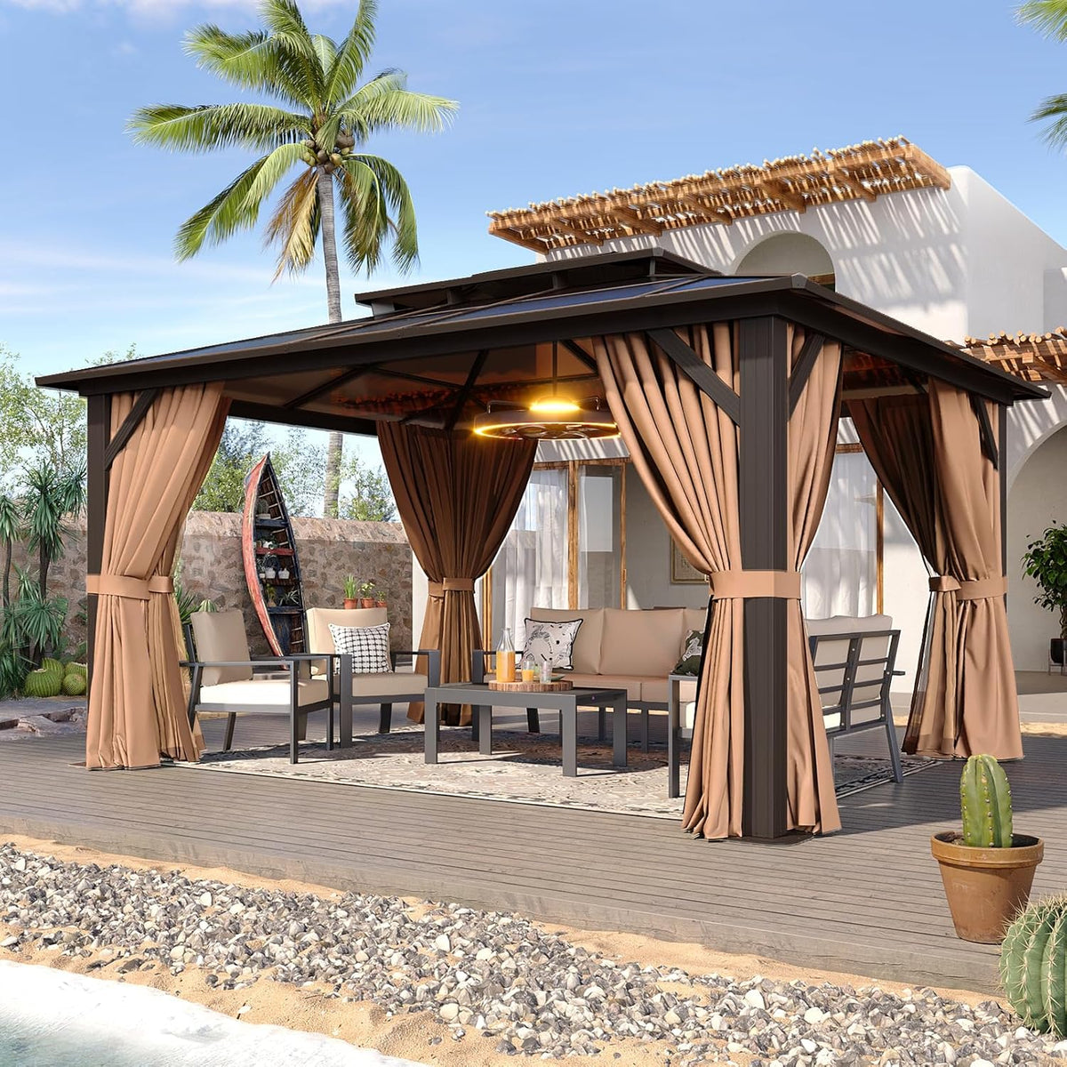 Aoxun 12' x 10' Polycarbonate Hardtop Gazebo, Brown