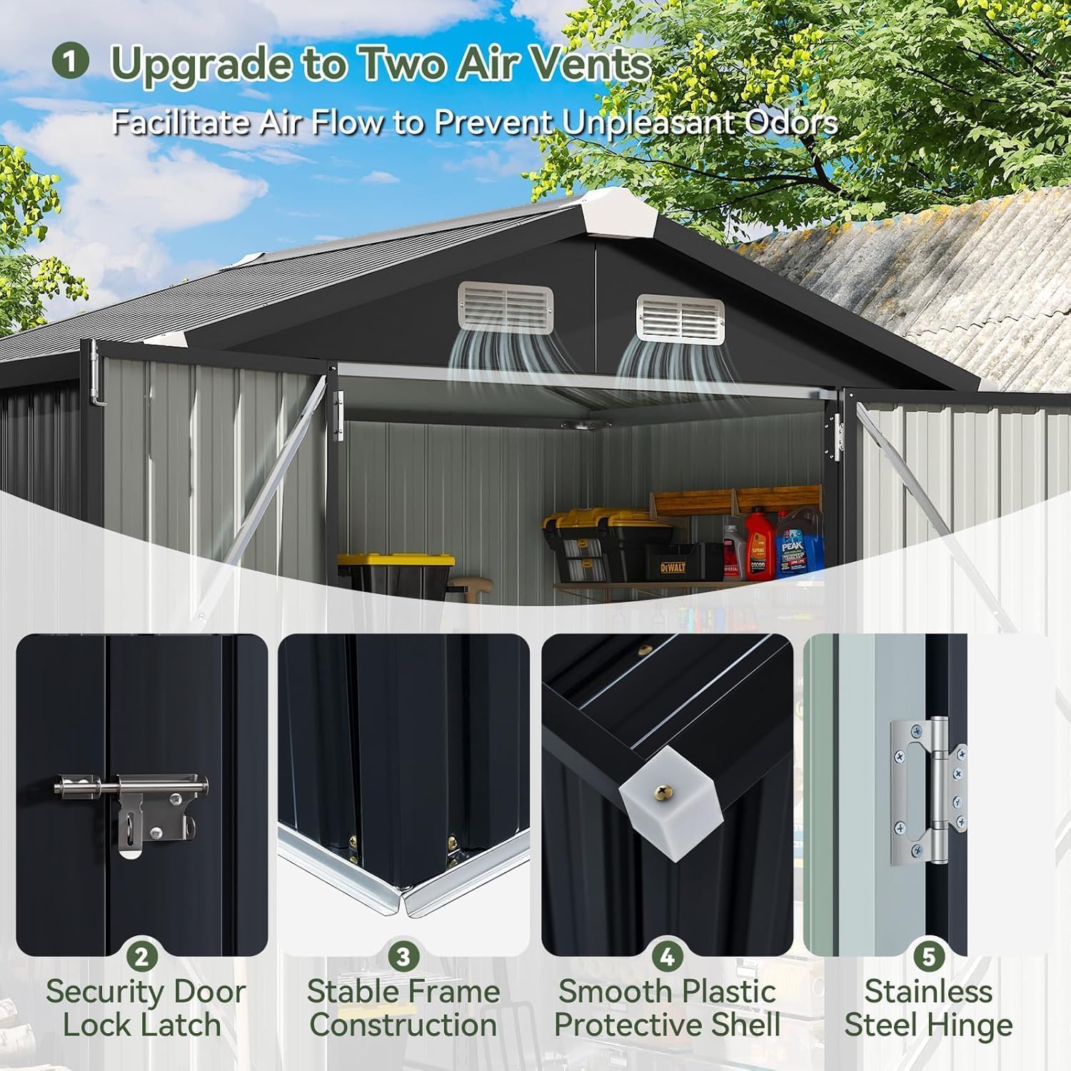 Aoxun 6' x 4' Outdoor Metal Storage Shed with Galvanized Steel Base, Heavy-Duty Garden Tool Shed for Patio, Lawn, and Garden, Black