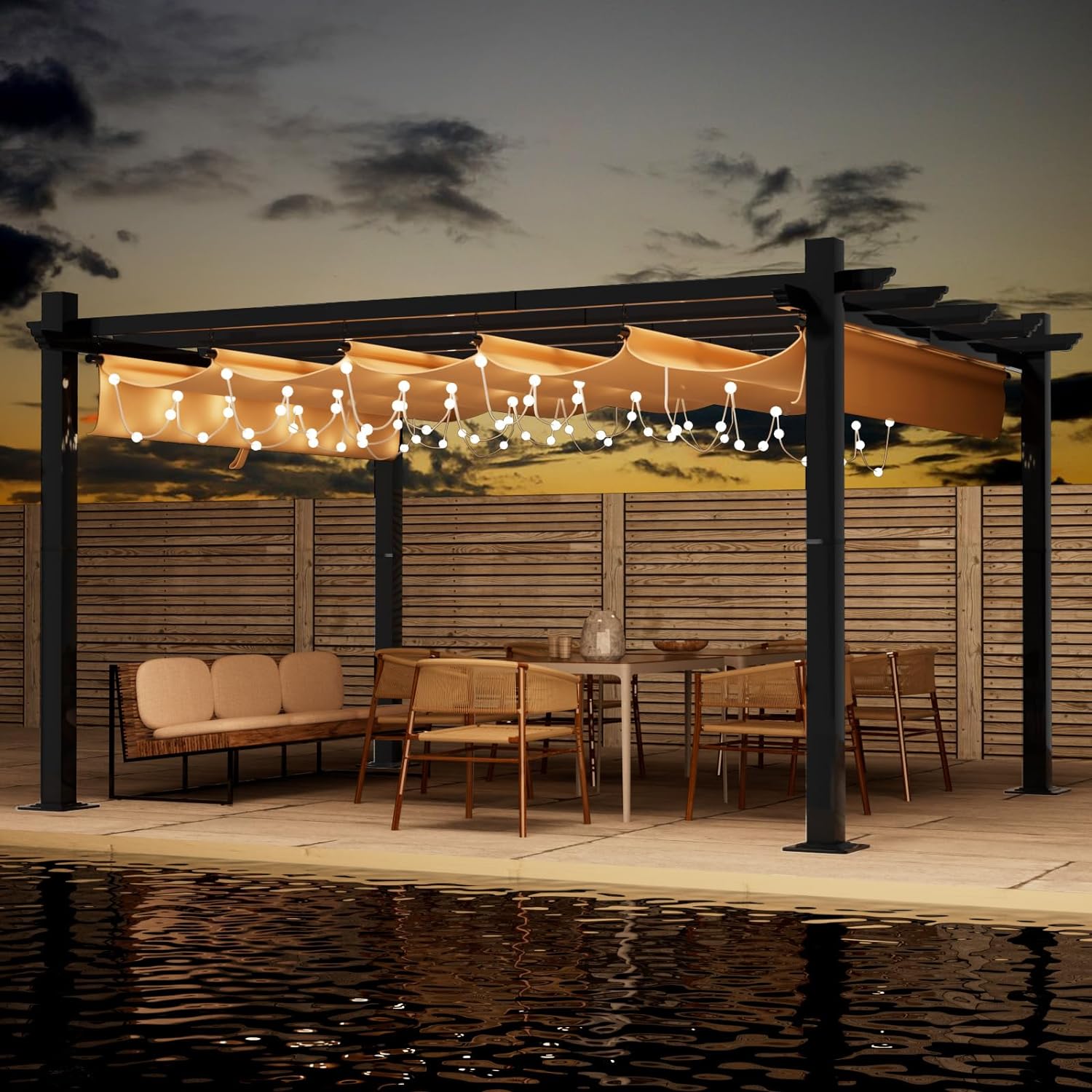 Retractable Pergola with Sun Shade Cover