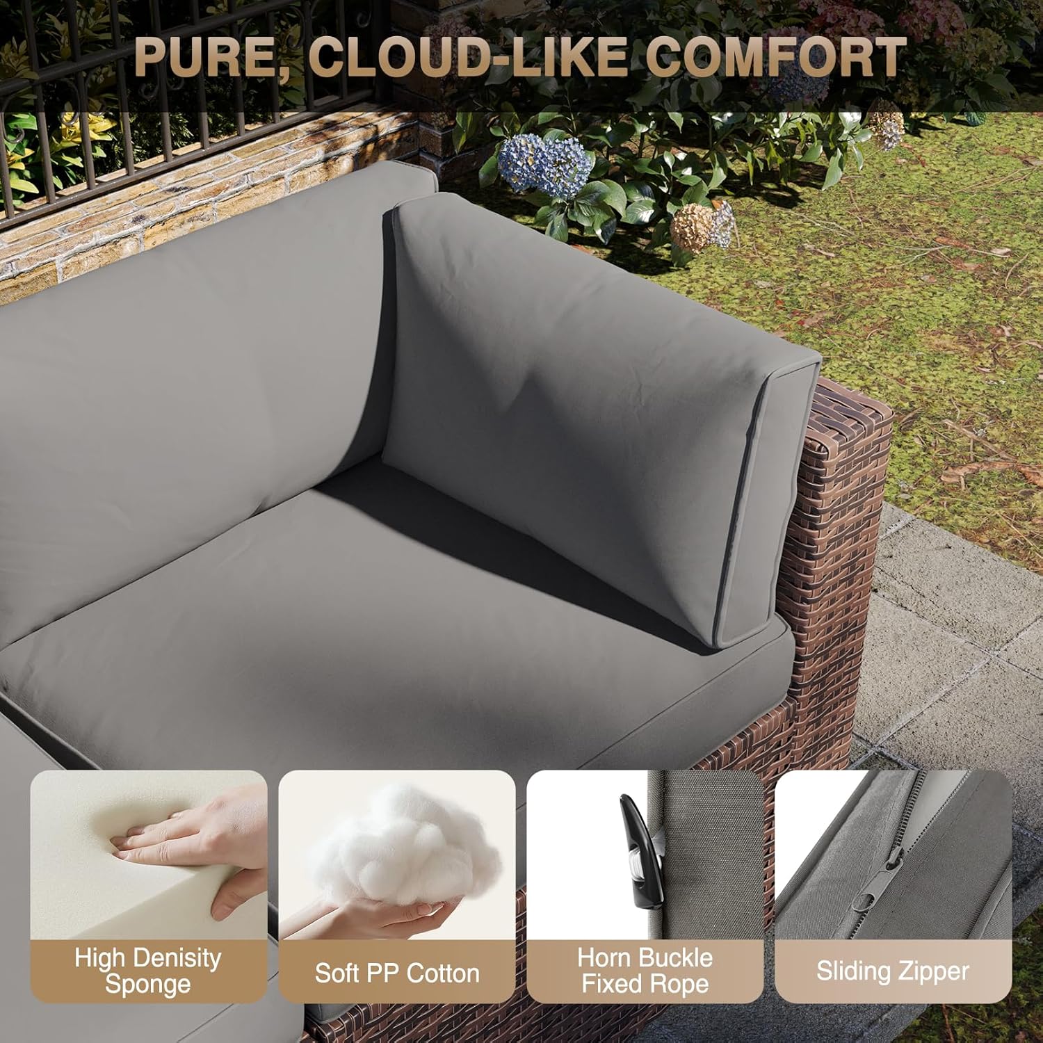 7 pcs Patio Wicker Sofa Sets with Umbrella / Fire Pit