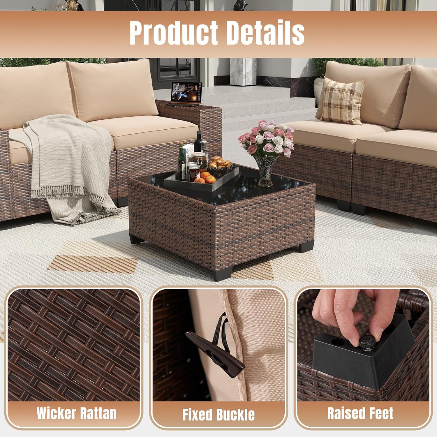 Patio Wicker Sofa Sets with Umbrella / Fire Pit