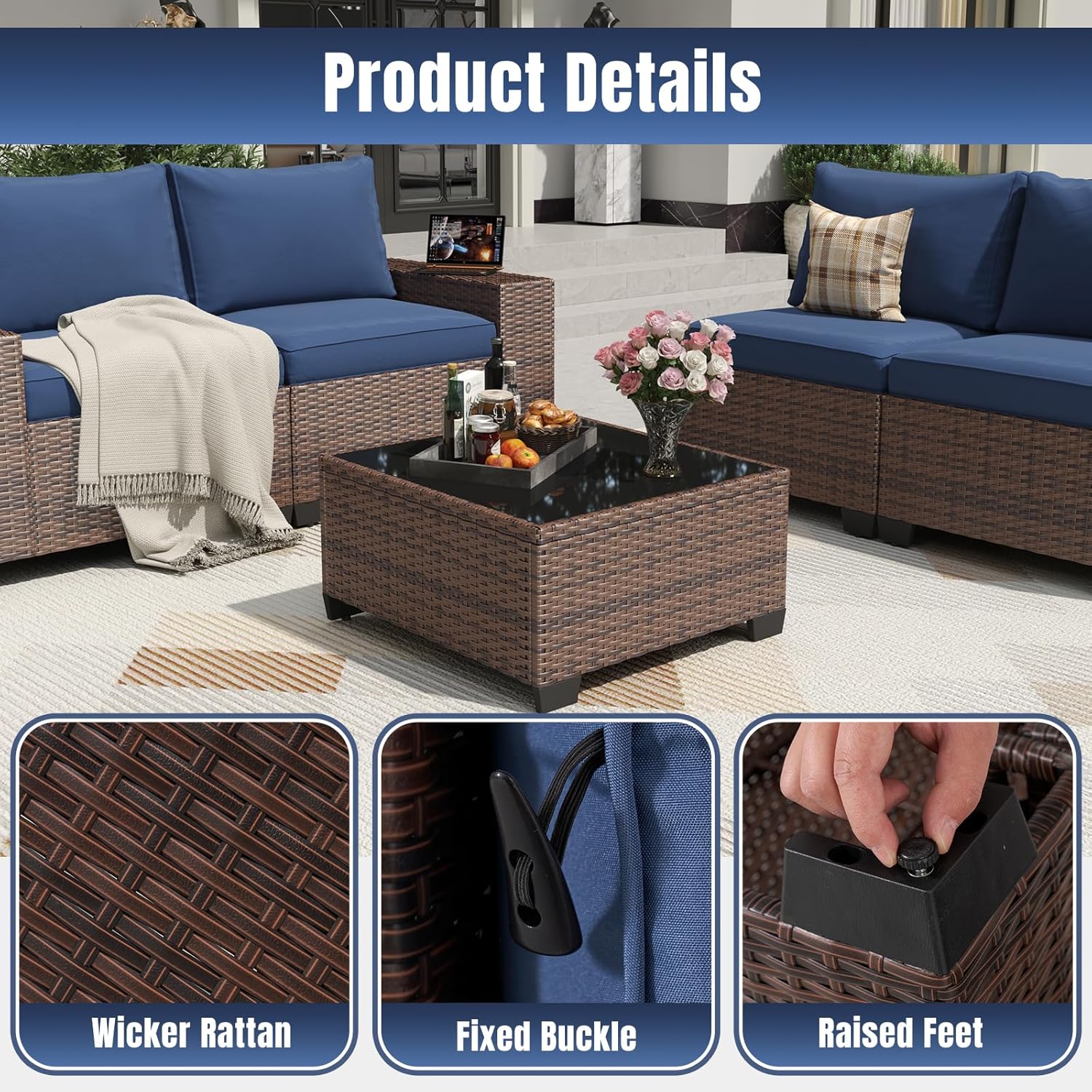 Patio Wicker Sofa Sets with Umbrella / Fire Pit