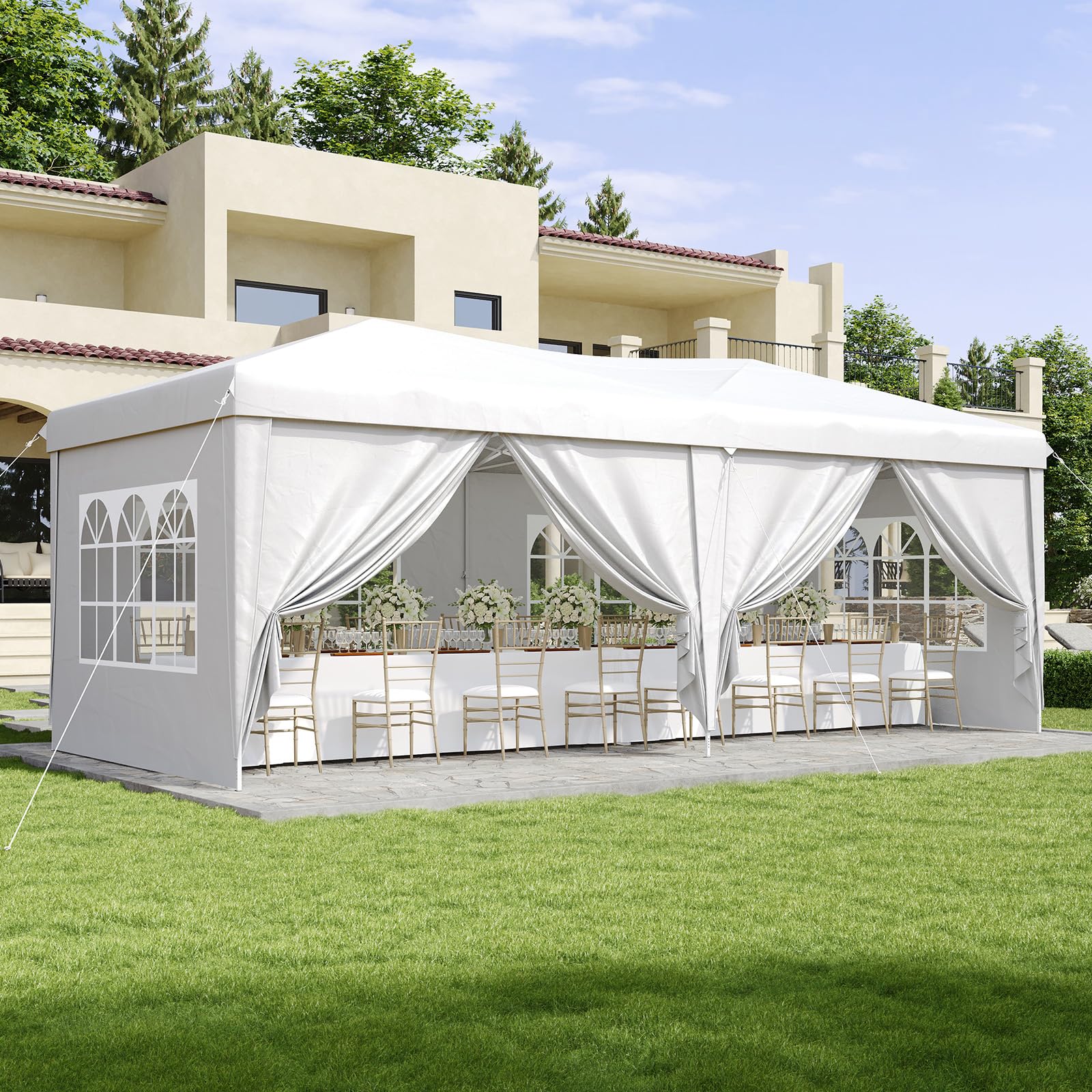 Aoxun 10x20 Pop Up Canopy Tent with 6 Removable Sidewalls, One Push Party Tent Waterproof Outdoor Canopy with 3 Adjustable Height, Portable Tents for Parties, Wedding, Commercial, Market