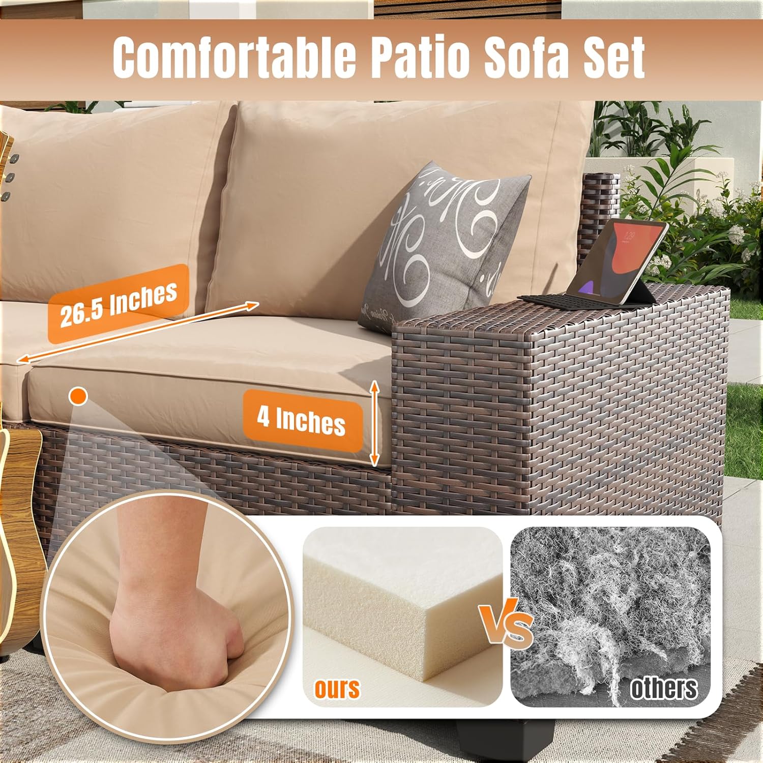 Patio Wicker Sofa Sets with Umbrella / Fire Pit