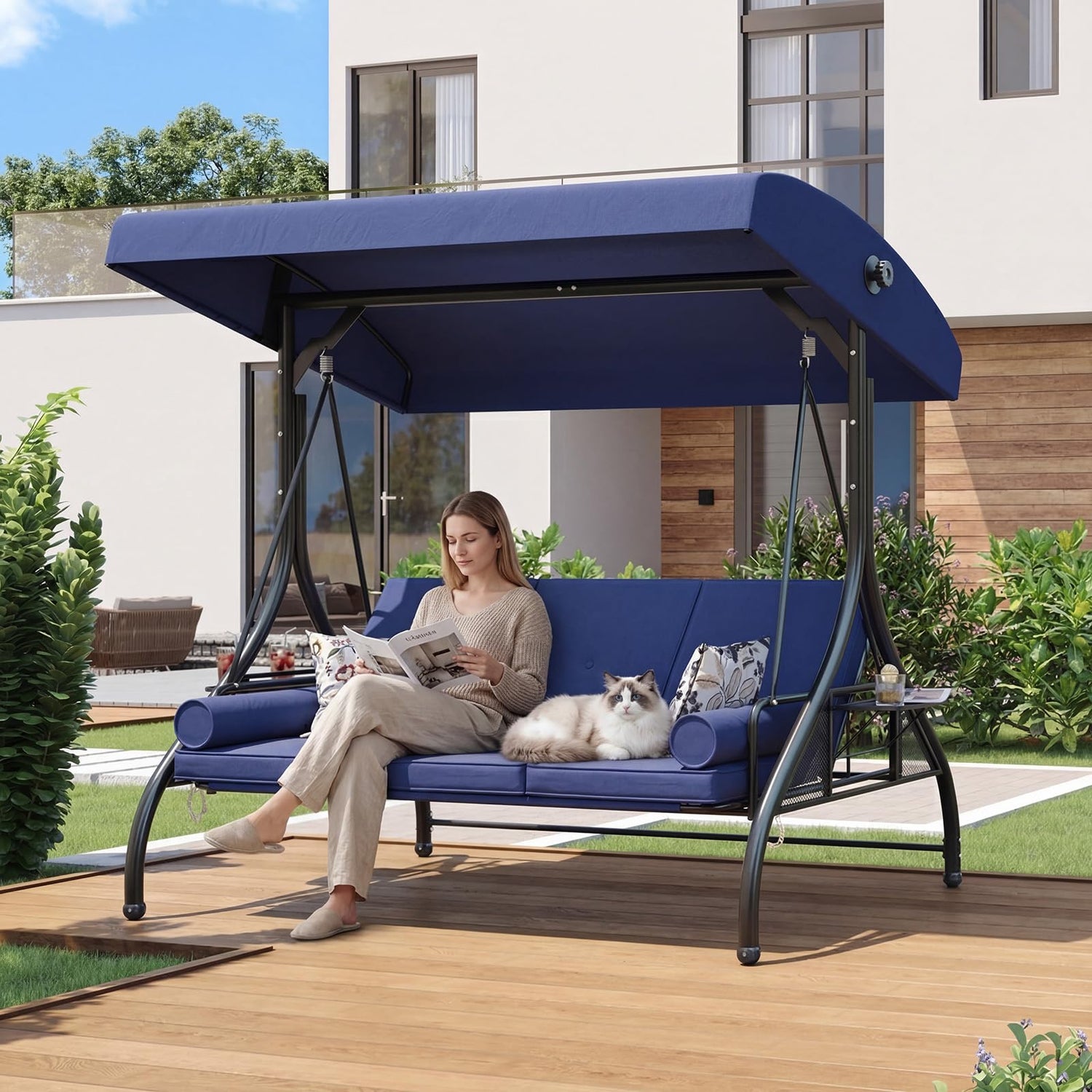 Aoxun Outdoor Porch Swing with Stand and Canopy
