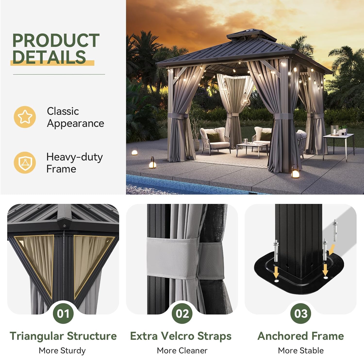 Aoxun Classic Hardtop Gazebo