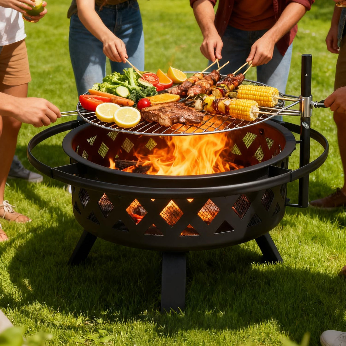 Aoxun Outdoor Wood-Burning Fire Pit with Grill