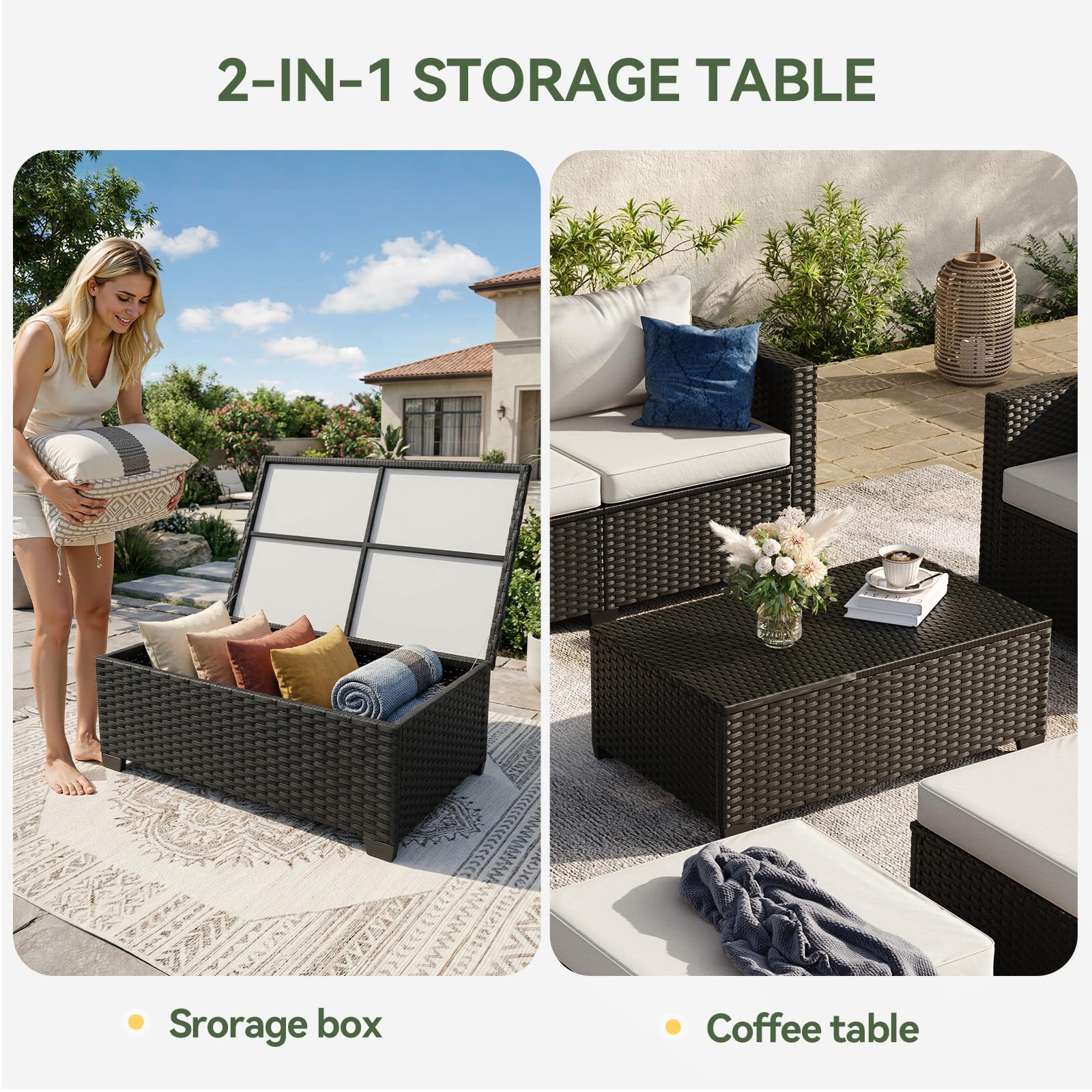 Aoxun 8 Piece Outdoor Patio Furniture Set 7 Seats, Outdoor Sectional with Thick Waterproof Cushions, Patio Conversation Sets for Garden,Backyard, Porch, Balcony, Deck, Black & Beige