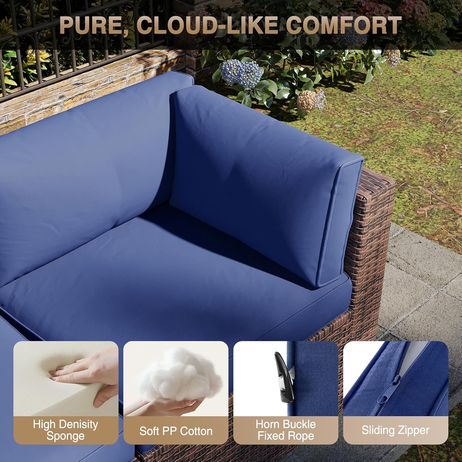 7 pcs Patio Wicker Sofa Sets with Umbrella / Fire Pit