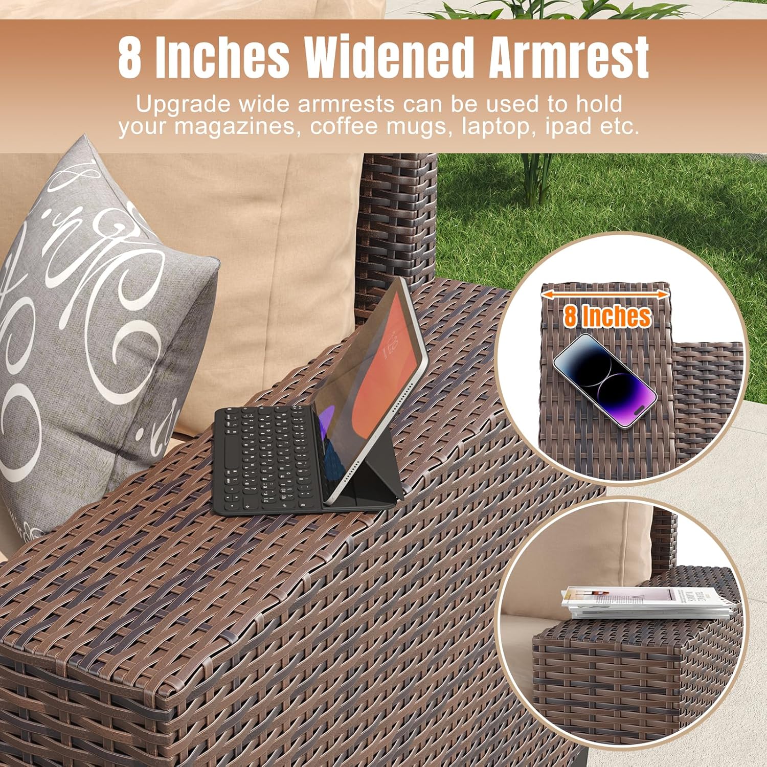 Patio Wicker Sofa Sets with Umbrella / Fire Pit