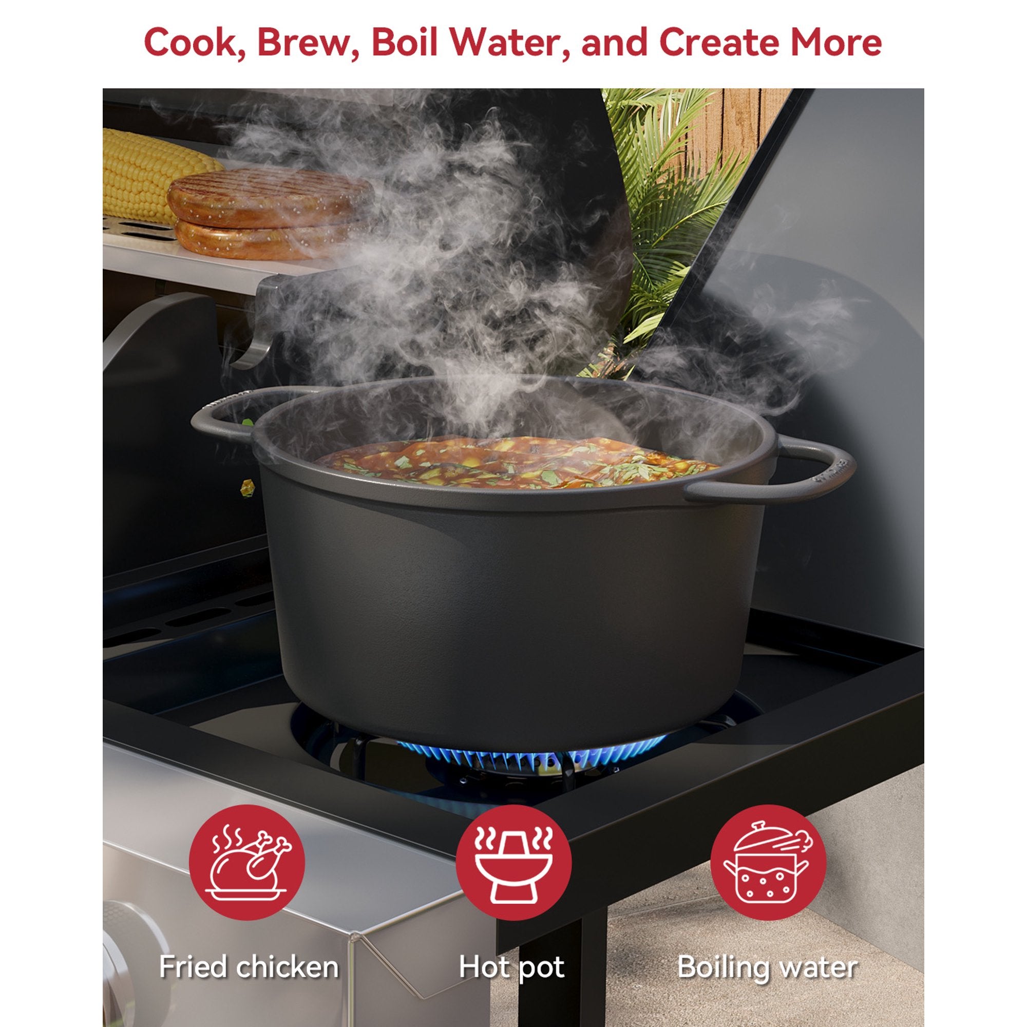 Aoxun Burner Propane Gas Outdoor Grill with Side Burner Stainless Steel BBQ Grill