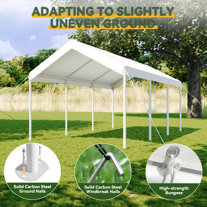 Aoxun 10x20 FT Heavy-Duty Portable Carport, Outdoor Car Canopy Shelter with Waterproof Tarp & Wind Resistant Design, Galvanized Steel Frame for Vehicle, RV, Boat, Truck Cover (White)