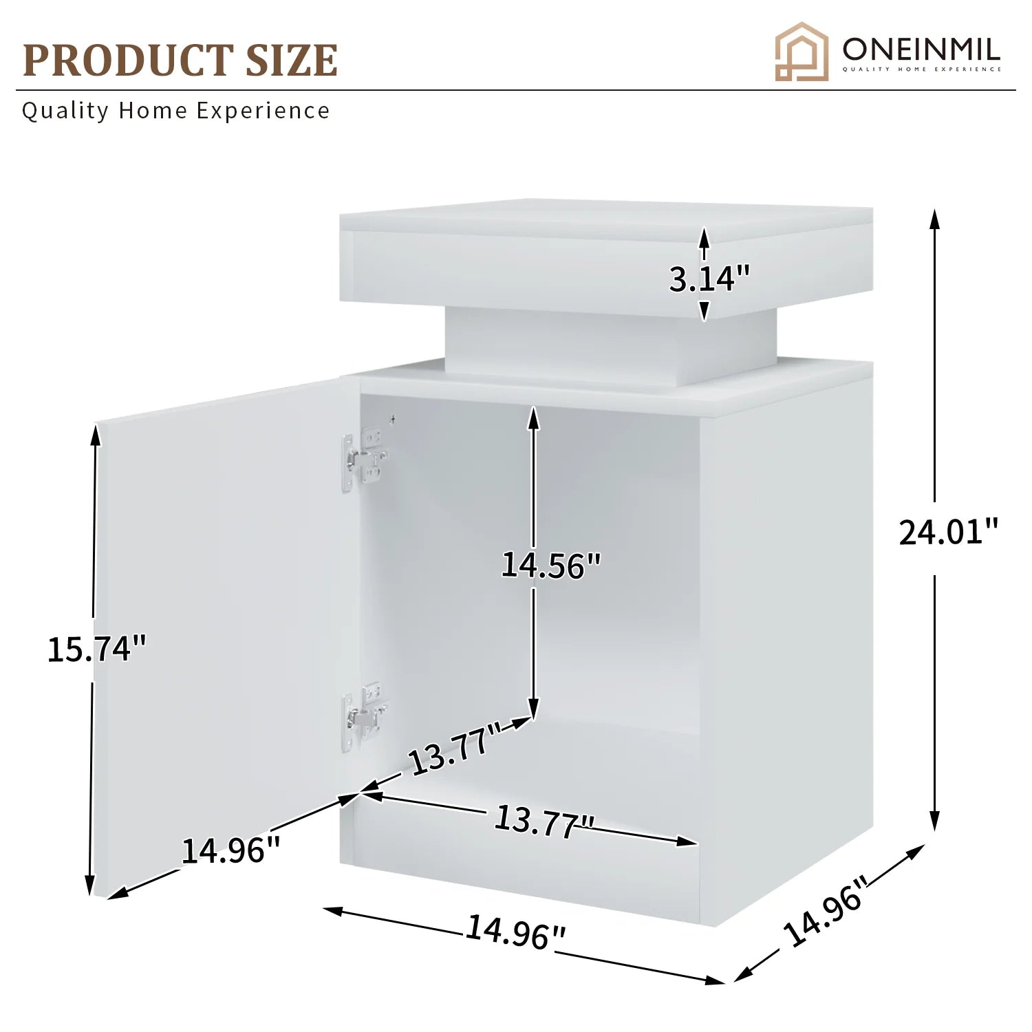 Set of 2 Nightstand, White, with 24 Color LED Lights