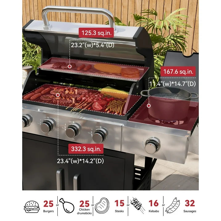 Aoxun Burner Propane Gas Outdoor Grill with Side Burner Stainless Steel BBQ Grill