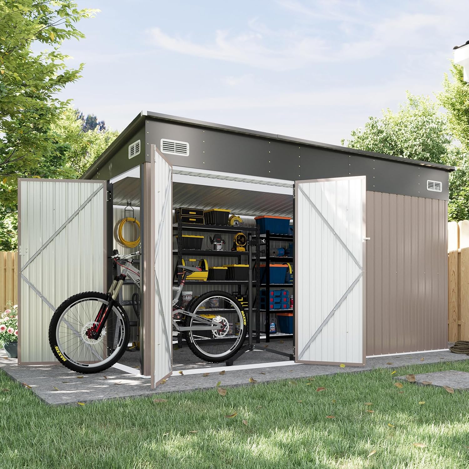 Metal Storage Shed with Triple Lockable Door, Sloped Roof – Aoxun