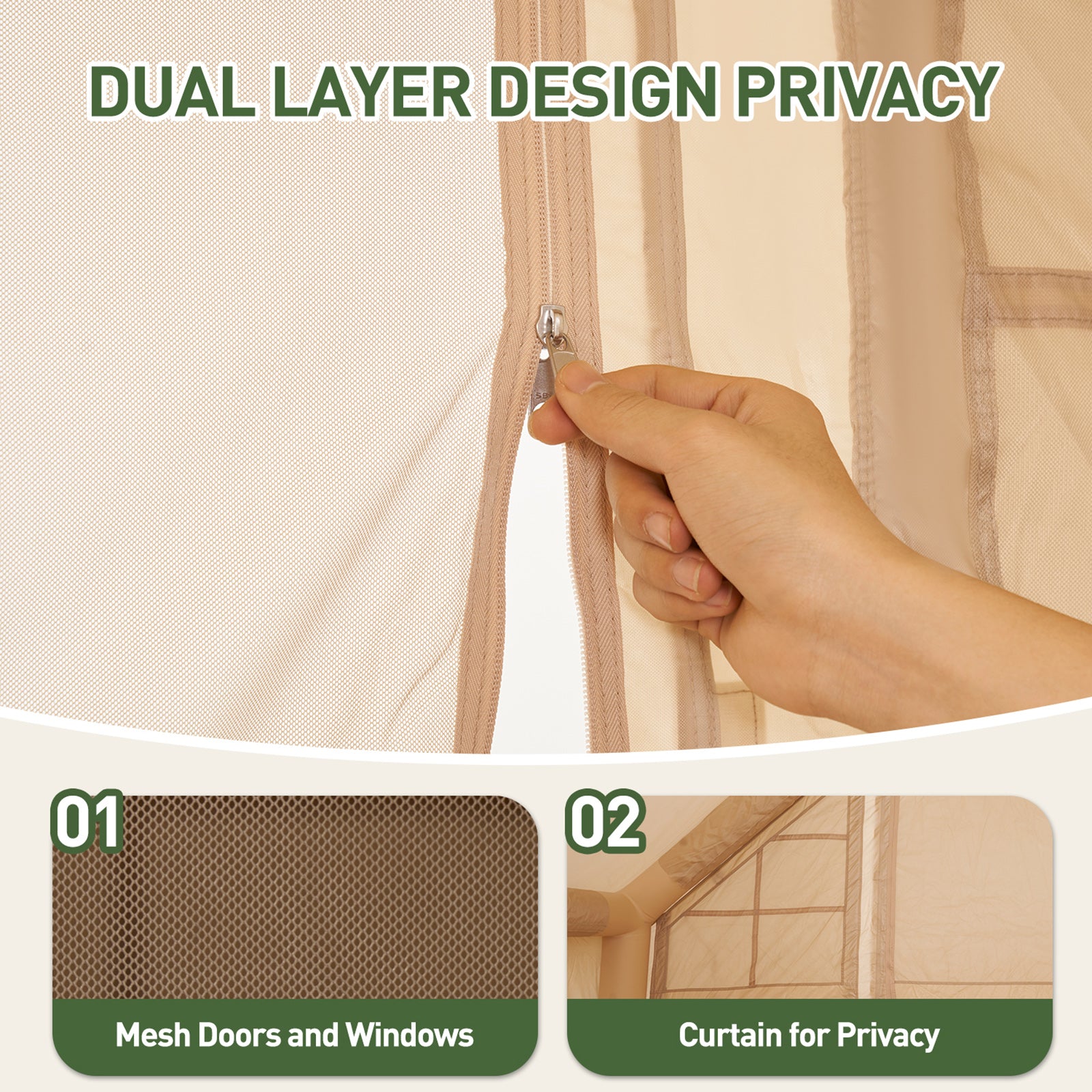 Aoxun Inflatable Camping Tent for 4-8 Person, Instant Setup Family Size Tent, Waterproof Windproof Outdoor Shelter with UV Protection, Lightweight Portable for Camping, Beach, Festivals (Beige）