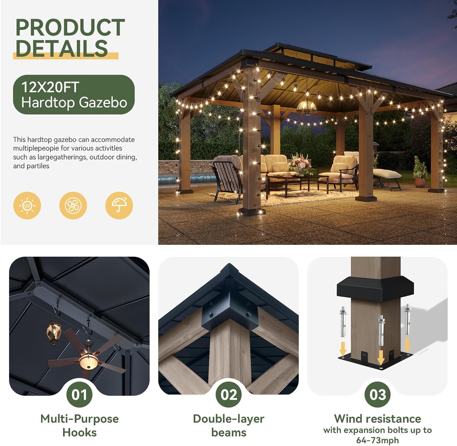 Hardtop Cedar Wood Gazebo