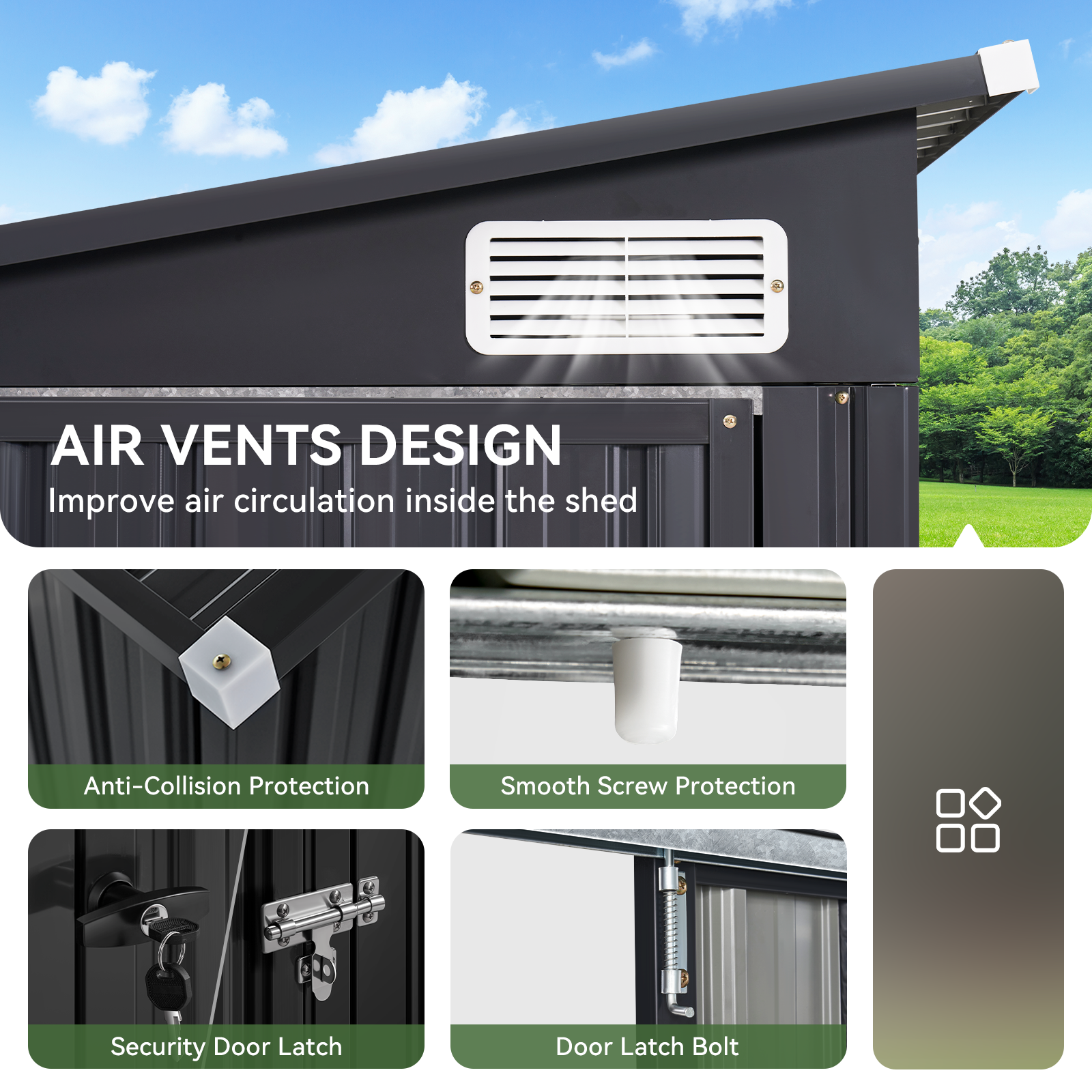 Aoxun 7.5'x4' Triple Door Shed Outdoor Storage Shed with Three Lockable Door Metal Storage Cabinet with Slopping Roof for Tools Bicycles Storage for Garden, Backyards (Black)