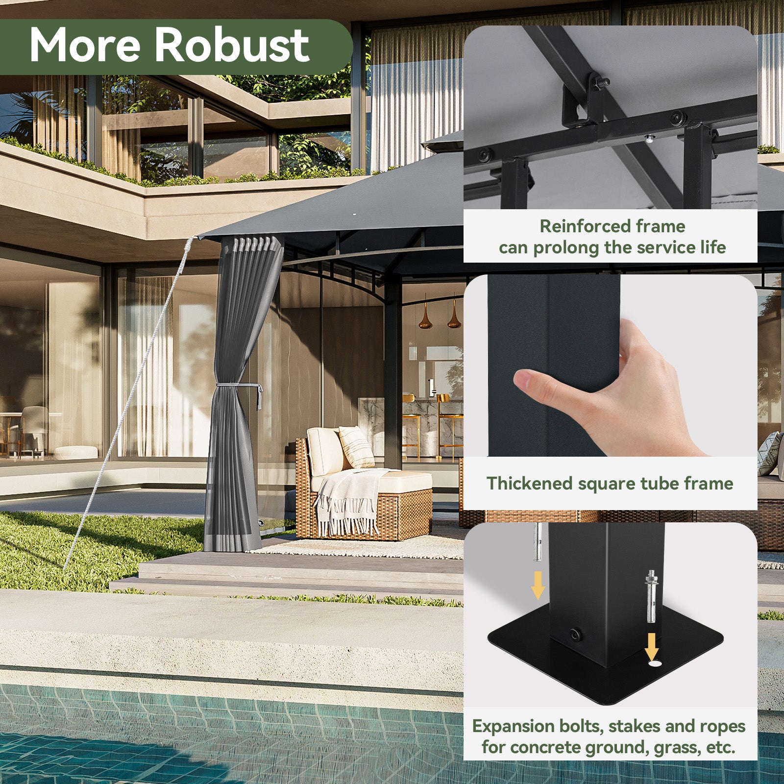 Outdoor Gazebo for Patio 10x13, Metal Frame Canopy with Double Roofs, Heavy Duty Party Tent and Shelter with Mosquito Nettings for Backyard, Lawn, Garden, Dark Gray