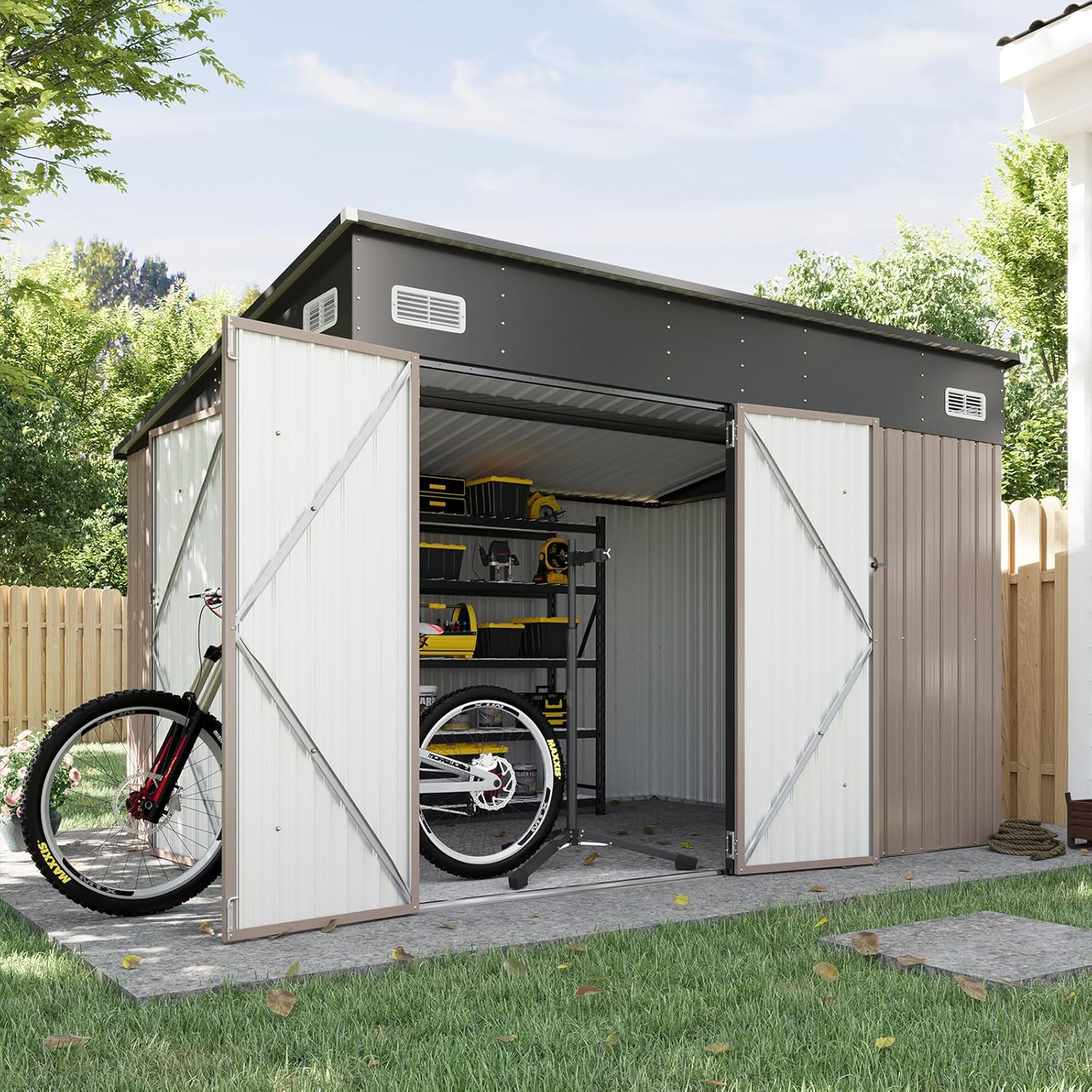 Metal Lean To Storage Shed with Triple Lockable Door