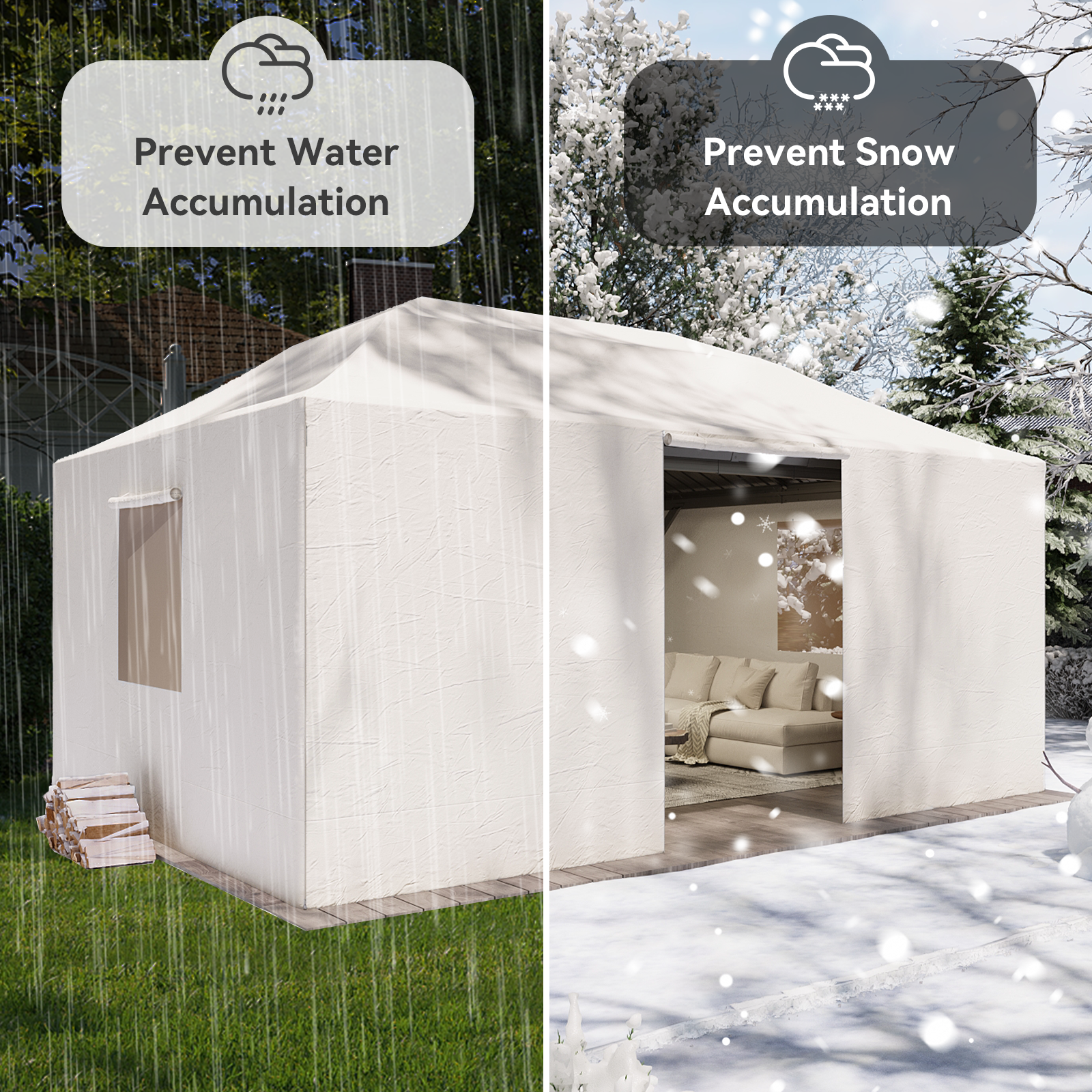 Aoxun 12' x 16' Universal Winter Cover for Hardtop Gazebos,Outdoor Gazebo Cover with Sidewalls and Mesh Windows, All Season Waterproof Enclosed Canopy Covers, Beige(Gazebo not Included)