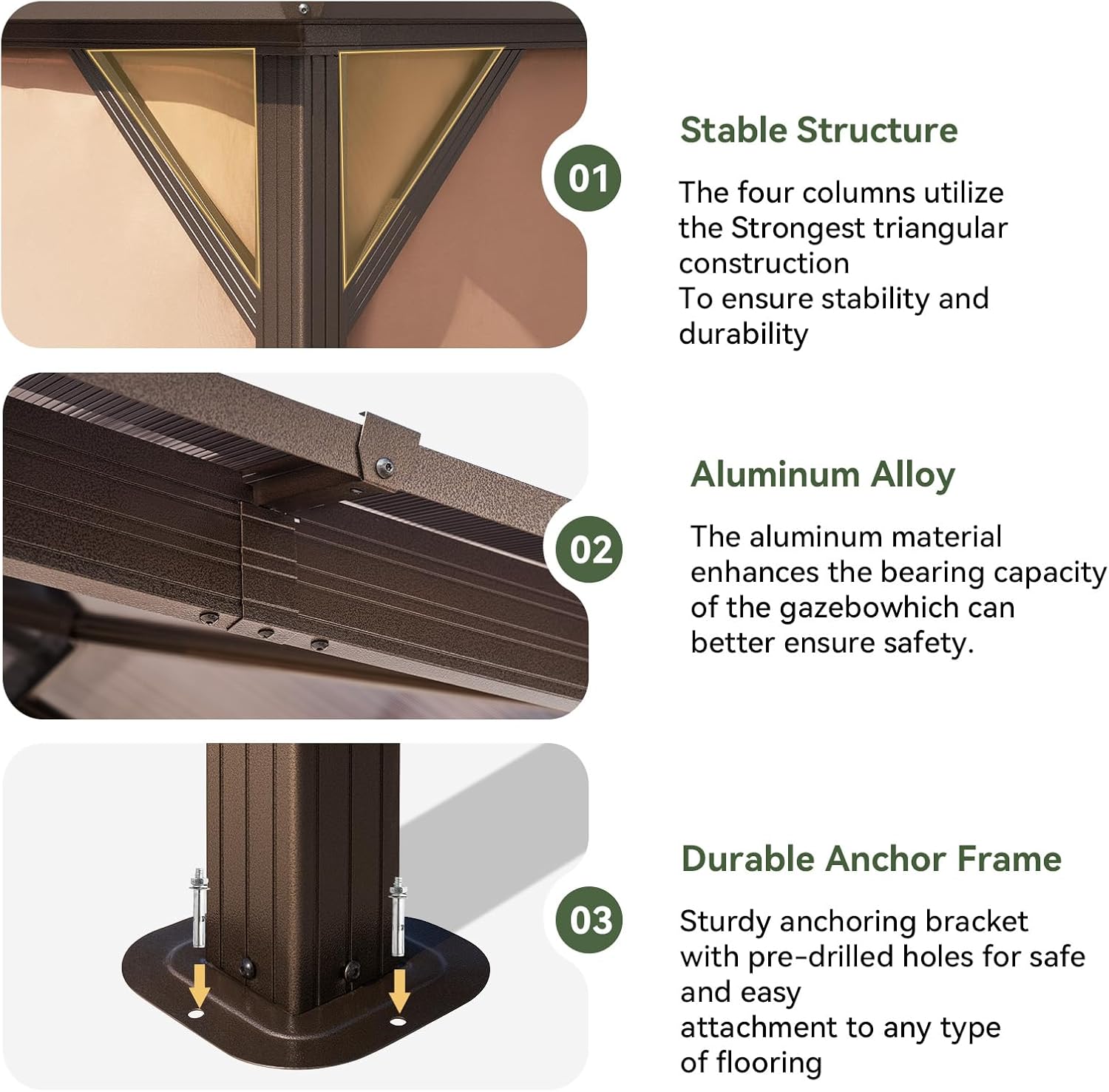 Aoxun 10' x 12' Gazebo Single Polycarbonate Top, Outdoor Aluminum Frame Permanent Gazebo with Curtains and Netting, for Patio, Party, Backyard, Garden and Lawn