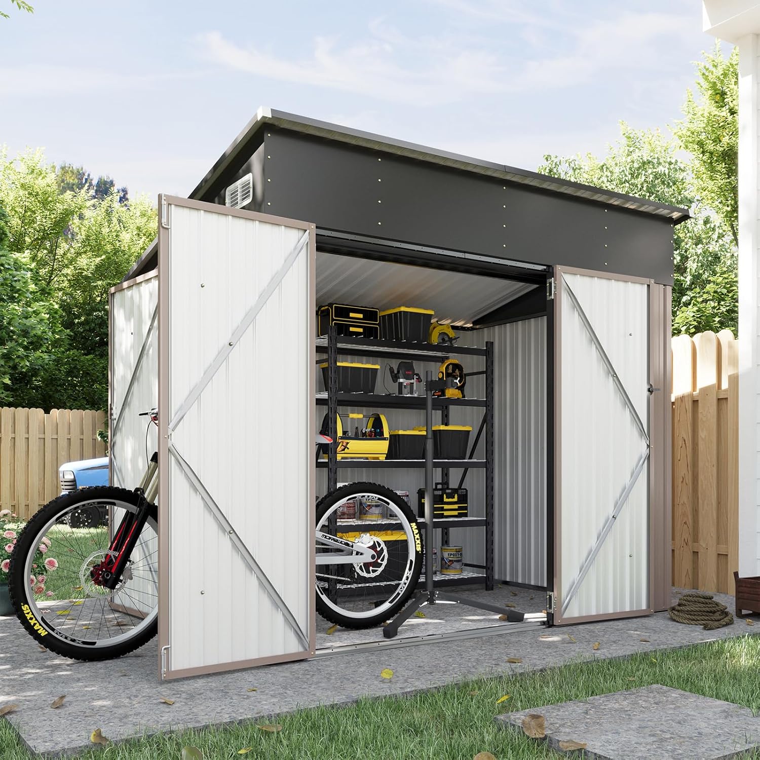 Metal Lean To Storage Shed with Triple Lockable Door