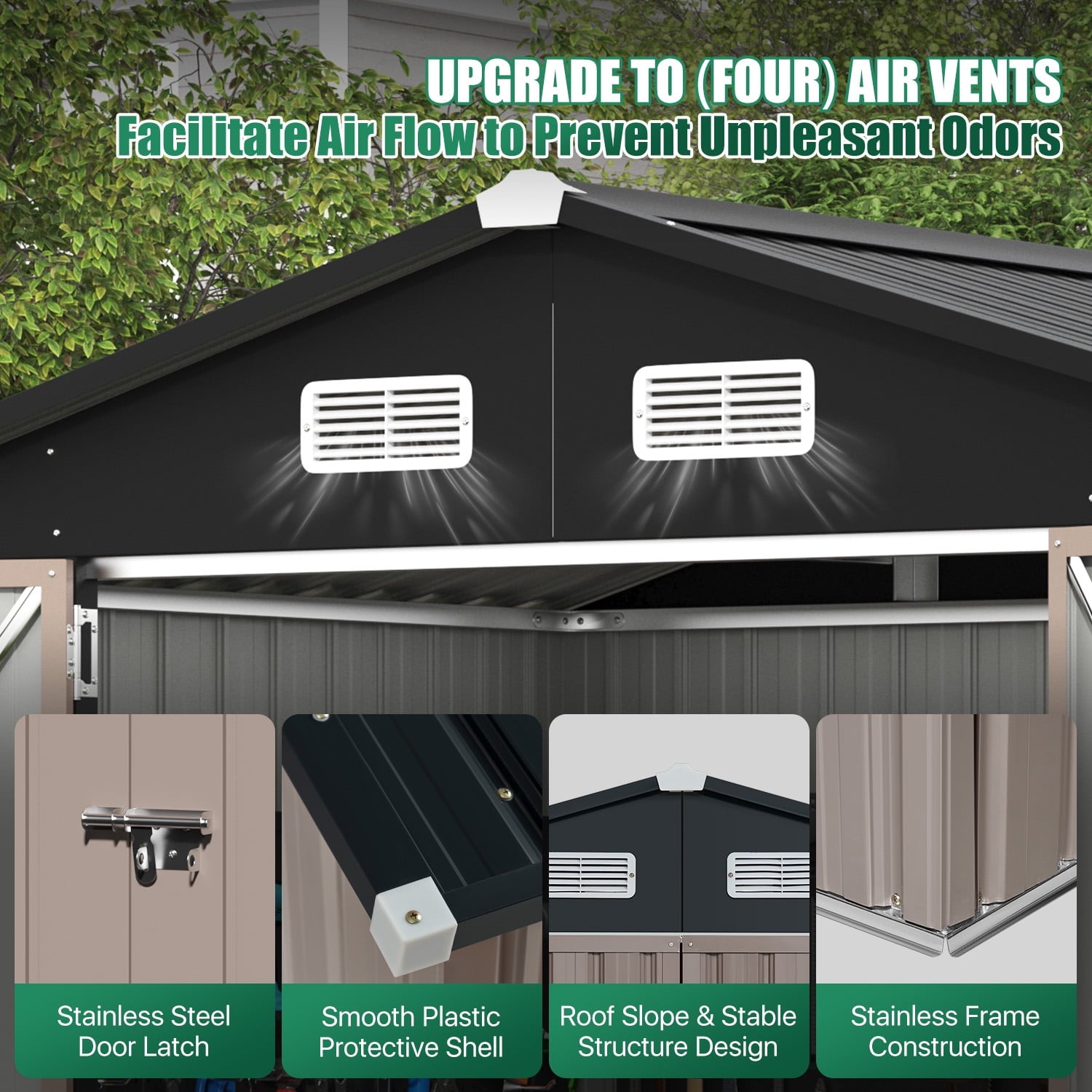 Clouddwell 7.4x5.3ft Galvanized Steel Storage Shed with Floor & Double Doors - Brown