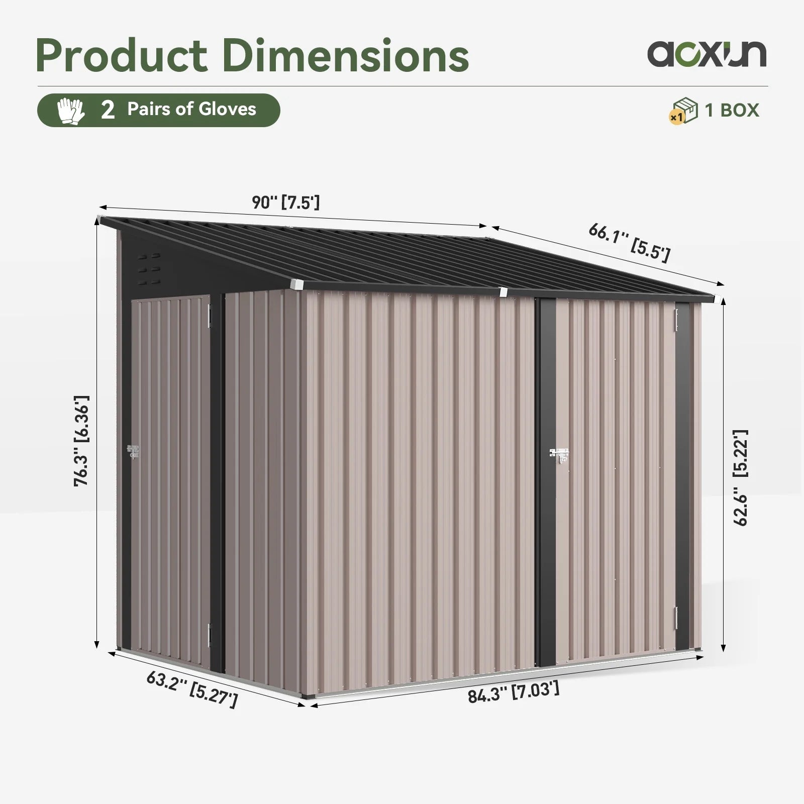 7.1x5.3 Storage Shed Lean to Storage Shed, Outdoor Metal Wall Side Storage Sheds, Outdoor Storage Cabinet for Patio, Garden, Lawn (Brown)