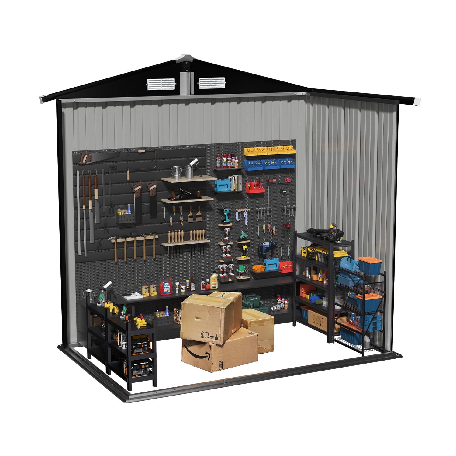 Clouddwell 6 ft. x 4 ft. Outdoor Storage Shed, Black Metal Garden Shed with Lockable Doors & Sloped Roof for Backyard, Patio, Poolside