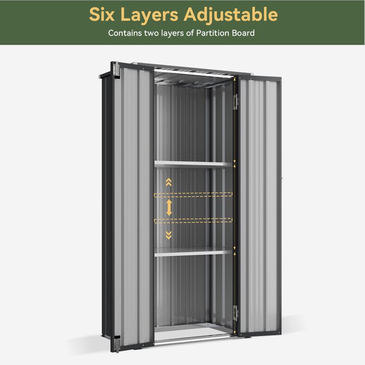 Aoxun 2.5x1.5 ft. Black Metal Storage Shed with 2 Shelves, Outdoor Waterproof Cabinet