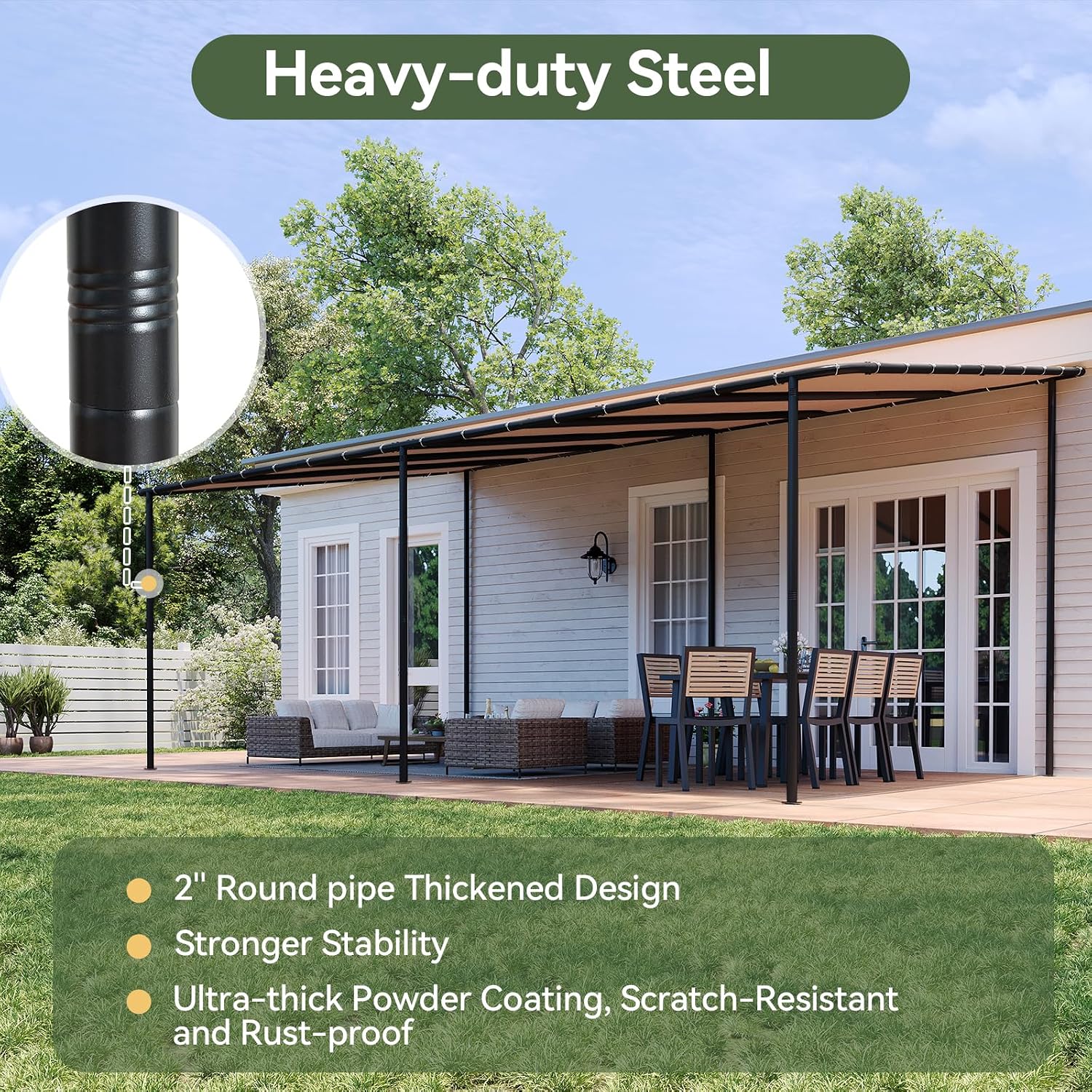 Aoxun 12' x 20' Wall-Mounted Lean-To Gazebo