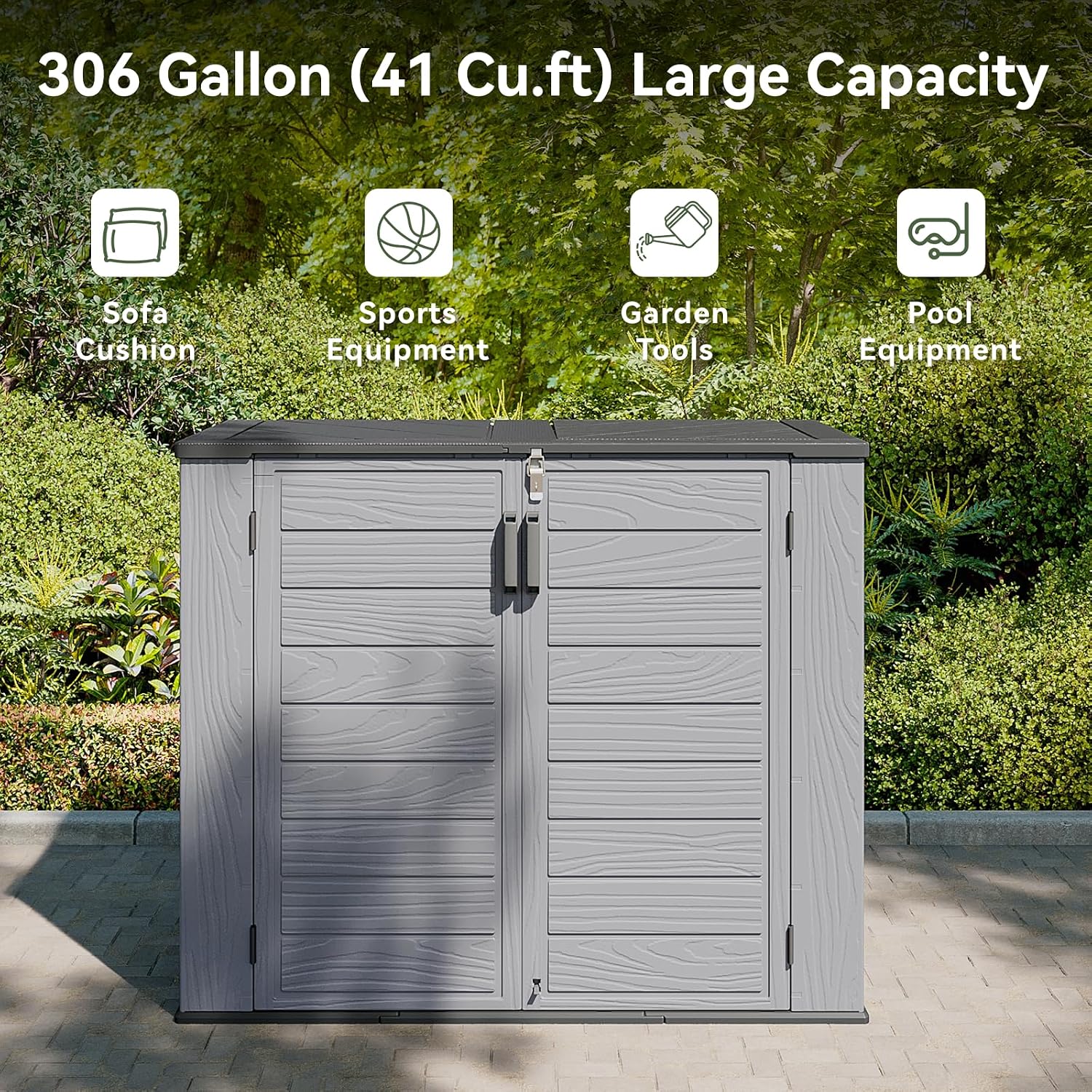 おくん Resin Outdoor Storage Cabinet, Vertical Shed with Floor, Tall Tool