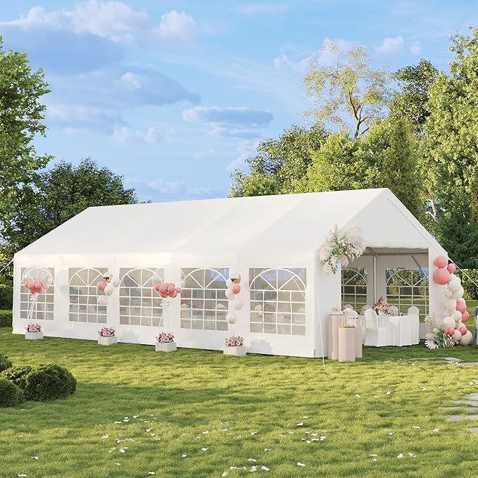 Aoxun 33x17 Heavy-Duty Party Tent, Waterproof Canopy with Removable Walls & Roll-Up Door,for Weddings, BBQ, Camping Party Tent,White