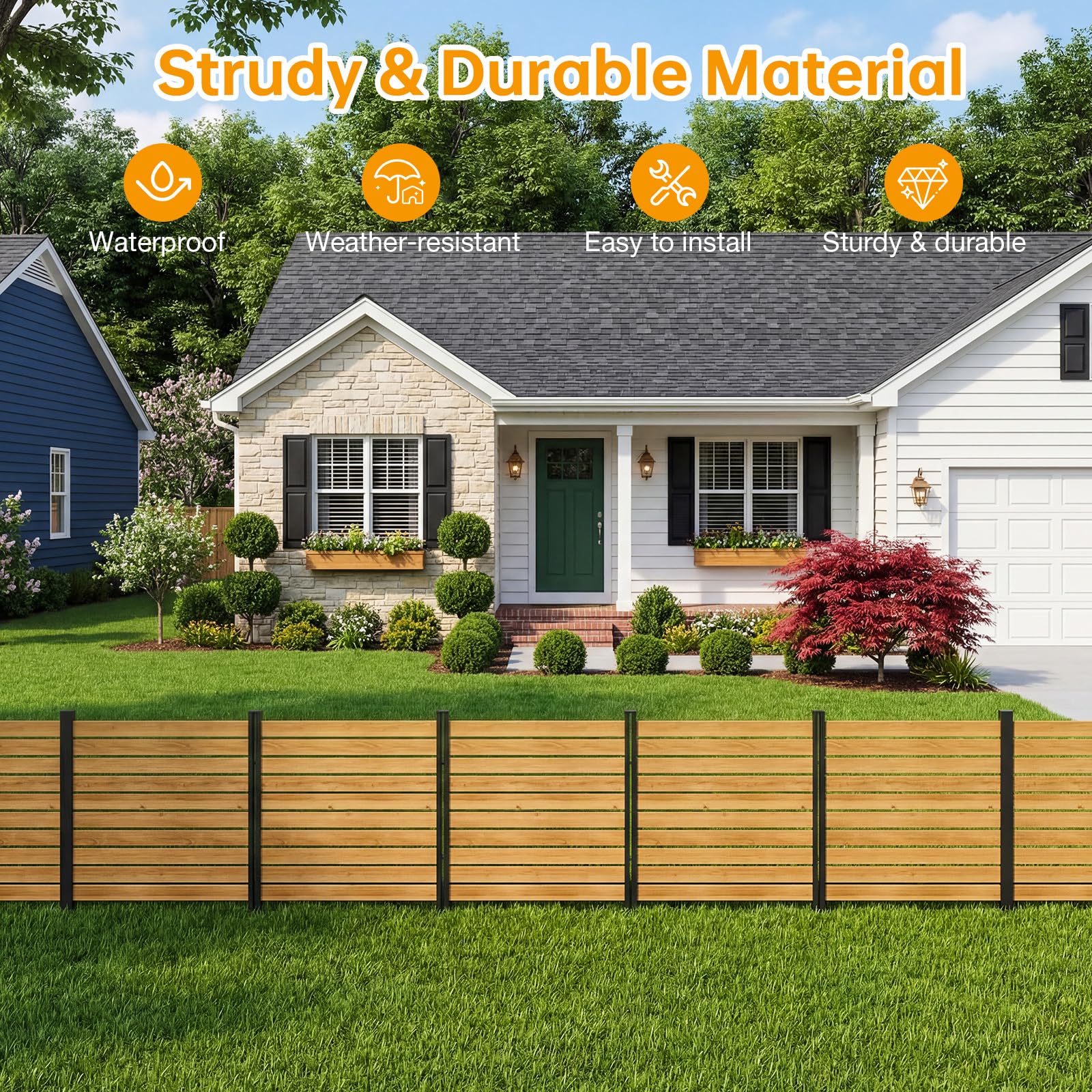 Aoxun 2 Panels Wood Privacy Screen, 41" x 38" No-Dig Outdoor Air Conditioner Fence Trash Cans, Weather-Resistant Wooden Sectional Fencing for Garden, Patio, and Backyard Privacy