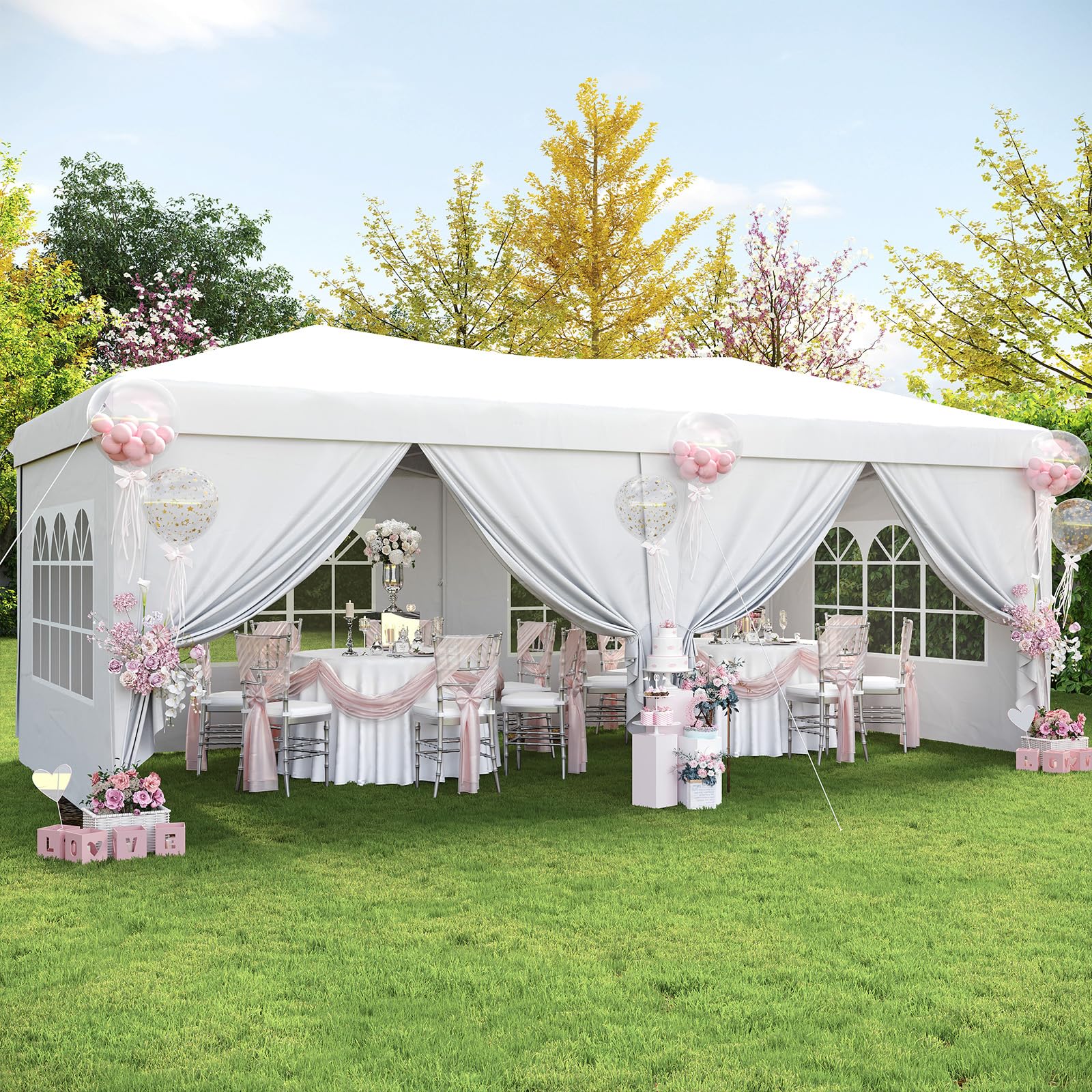 Aoxun 10x20 Pop Up Canopy Tent with 6 Removable Sidewalls, One Push Party Tent Waterproof Outdoor Canopy with 3 Adjustable Height, Portable Tents for Parties, Wedding, Commercial, Market