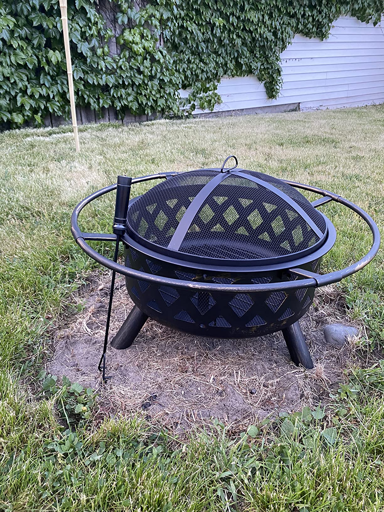 Fire Pit with Cooking Grate Grill, Outdoor Wood Burning Fire Pit with Cover & Fire Poker