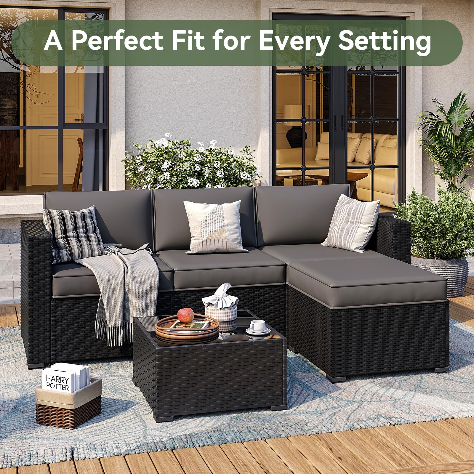 Aoxun Patio Furniture Cushions for Outdoor Furniture Set of 4, Thick Replacement Patio Couch Cushions for Outdoor Furniture, 7-Piece Splashproof Fade Resistant Outdoor Couch Cushions, Grey