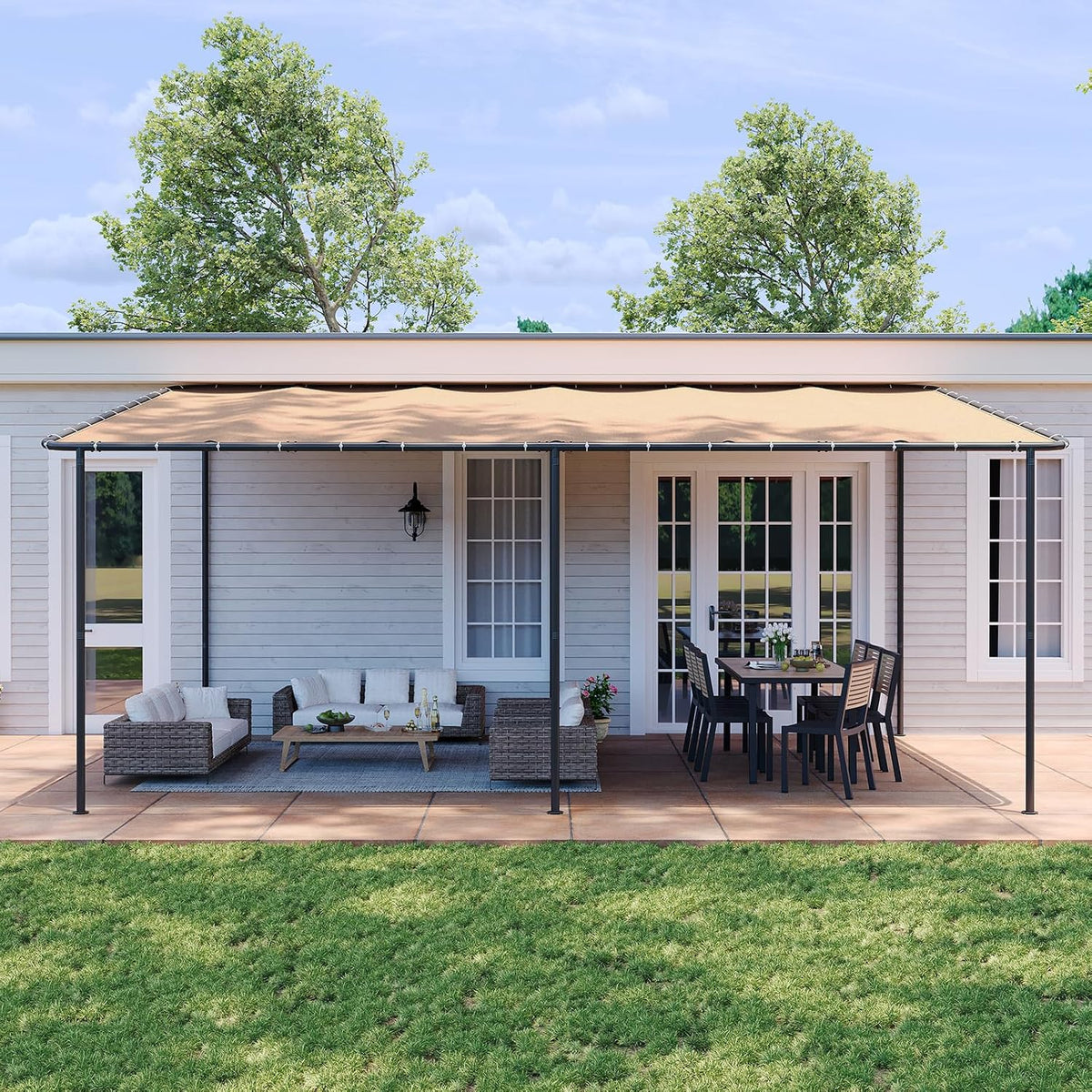 Aoxun 12' x 20' Wall-Mounted Lean-To Gazebo