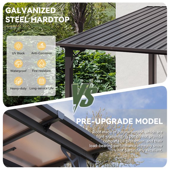 AOXUN 10x12 FT Hardtop Gazebo Outdoor Aluminum Pergola, Large Wall-Mounted Heavy-Duty Awning, Sunshade Gazebo with Sloped Roof, Suitable for Gardens, Patios, Backyards - Black