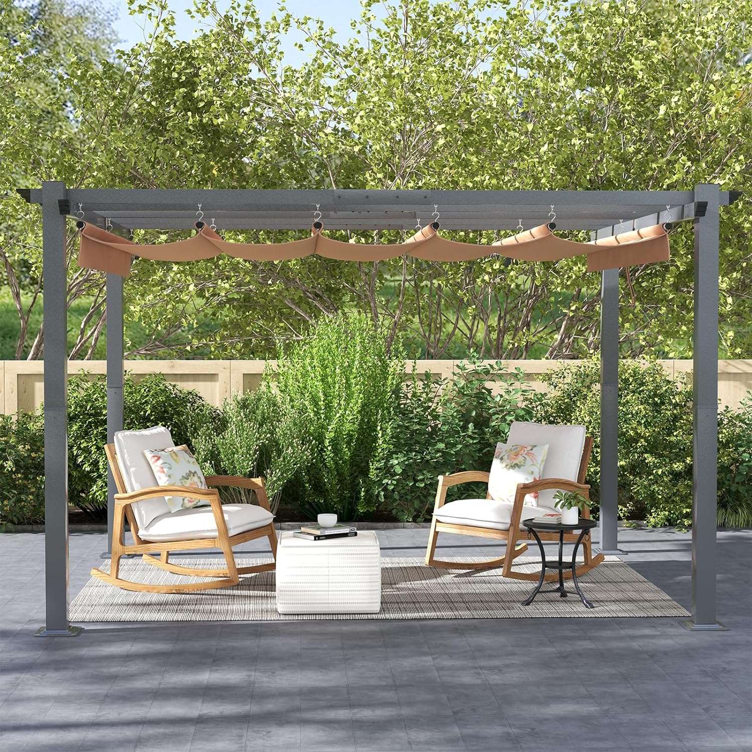 Retractable Pergola with Sun Shade Cover