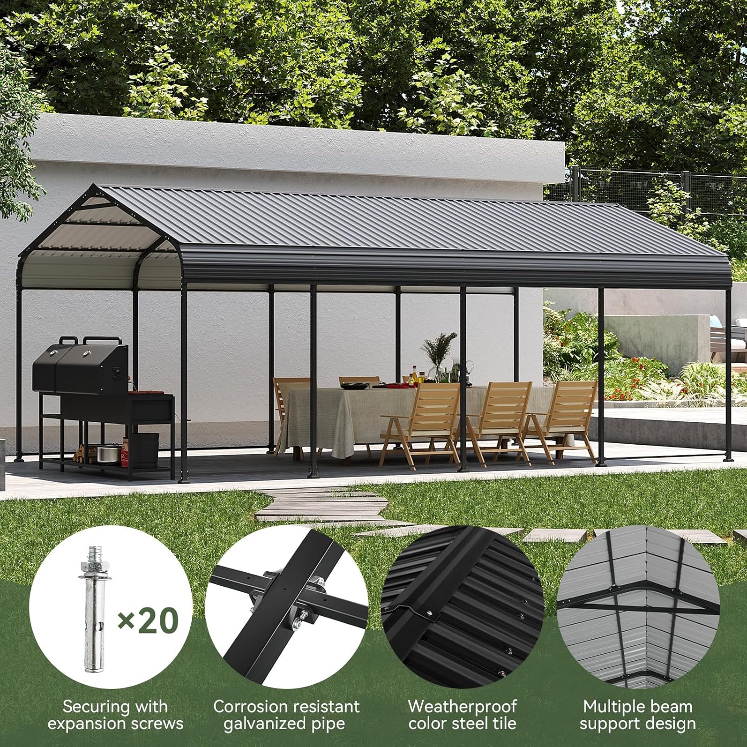 12x20x8.8 FT Heavy Duty Metal Carport