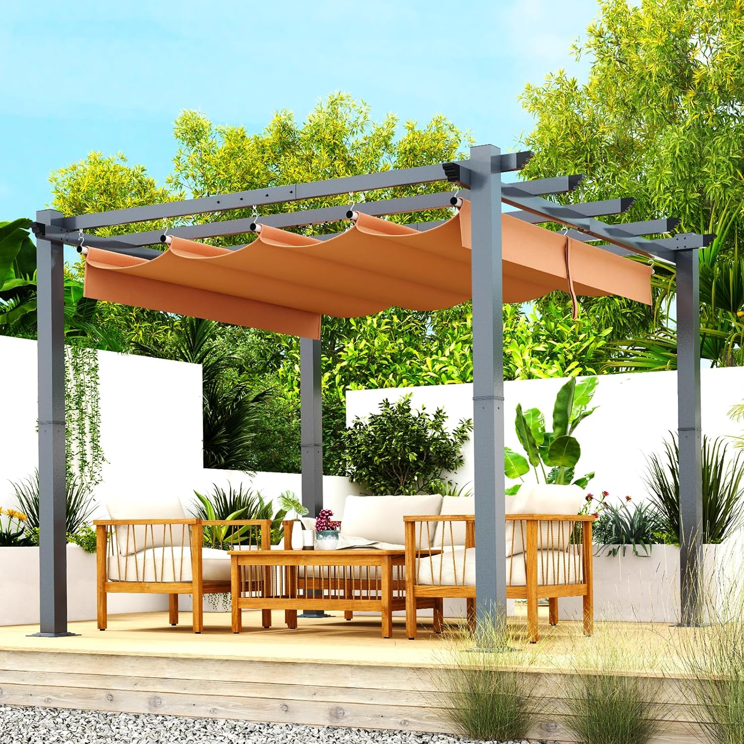 Retractable Pergola with Sun Shade Cover