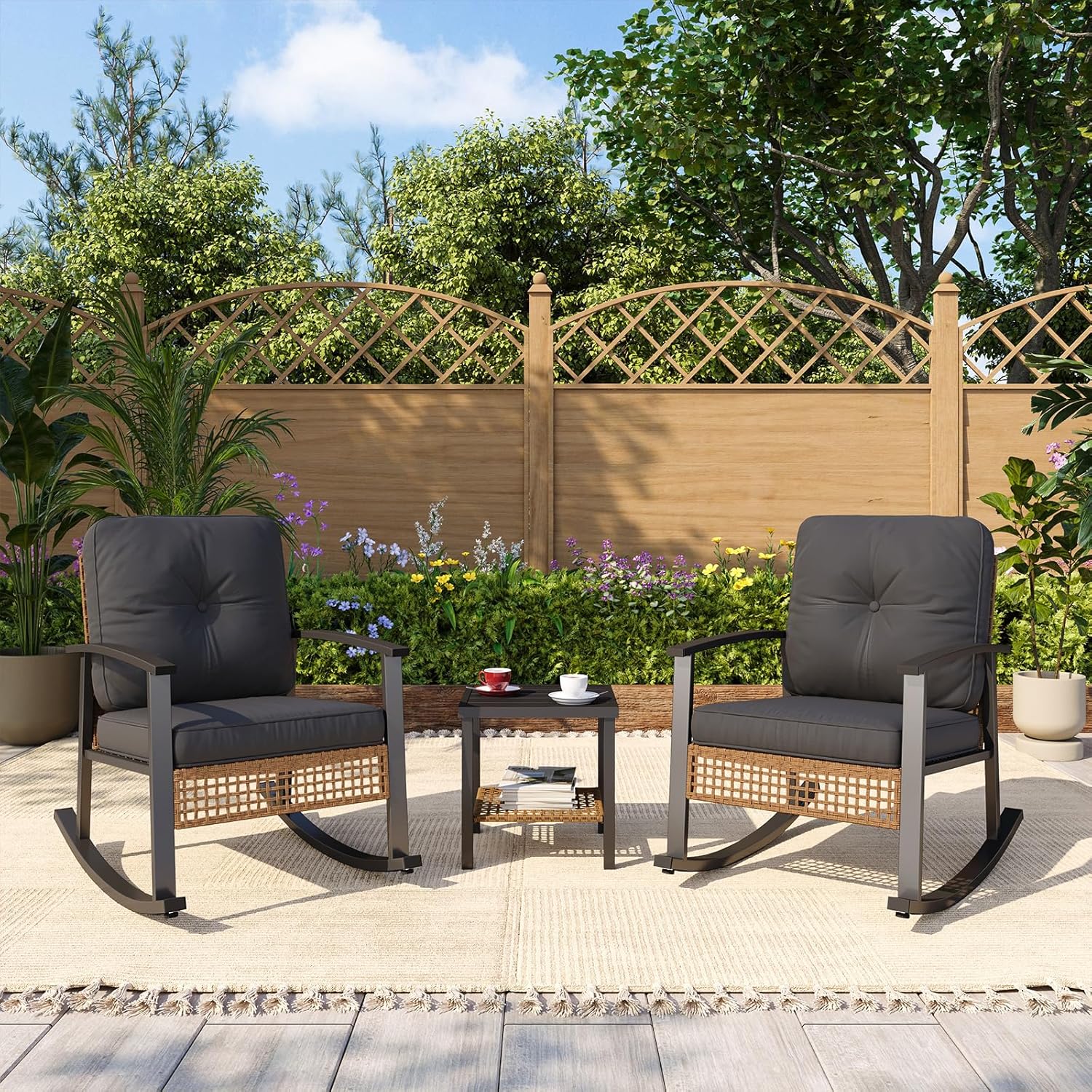 3 pcs Outdoor Rocking Bistro Set, Set of 2