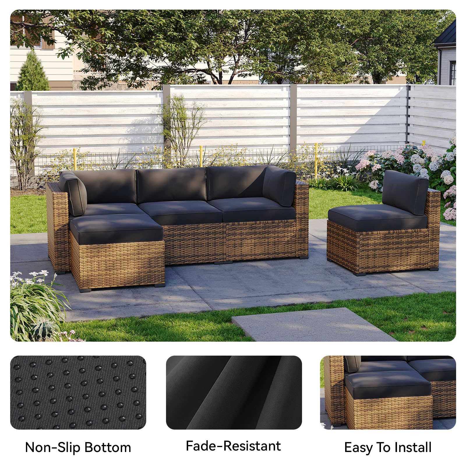 Aoxun 11pcs Patio Cushion Covers Replacement, Waterproof Outdoor Furniture Cushion Covers with Zipper and Non-Slip Bottom, Patio Sofa Couch 3 Sizes for Patio Sectional, Covers Only (Grey)