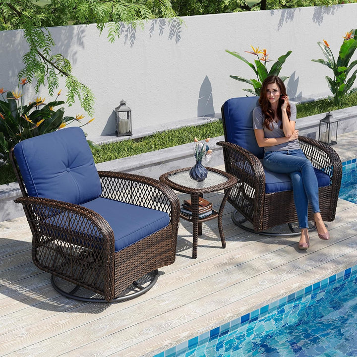 Aoxun 3-Piece Wicker Patio Bistro Set with Swivel Rocking Chairs