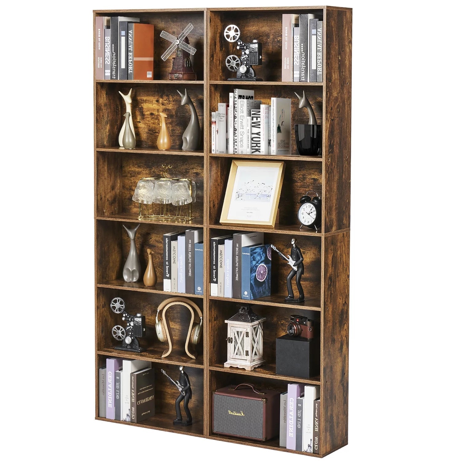 6-Tier Tall Narrow Bookcase for Home Office, Brown