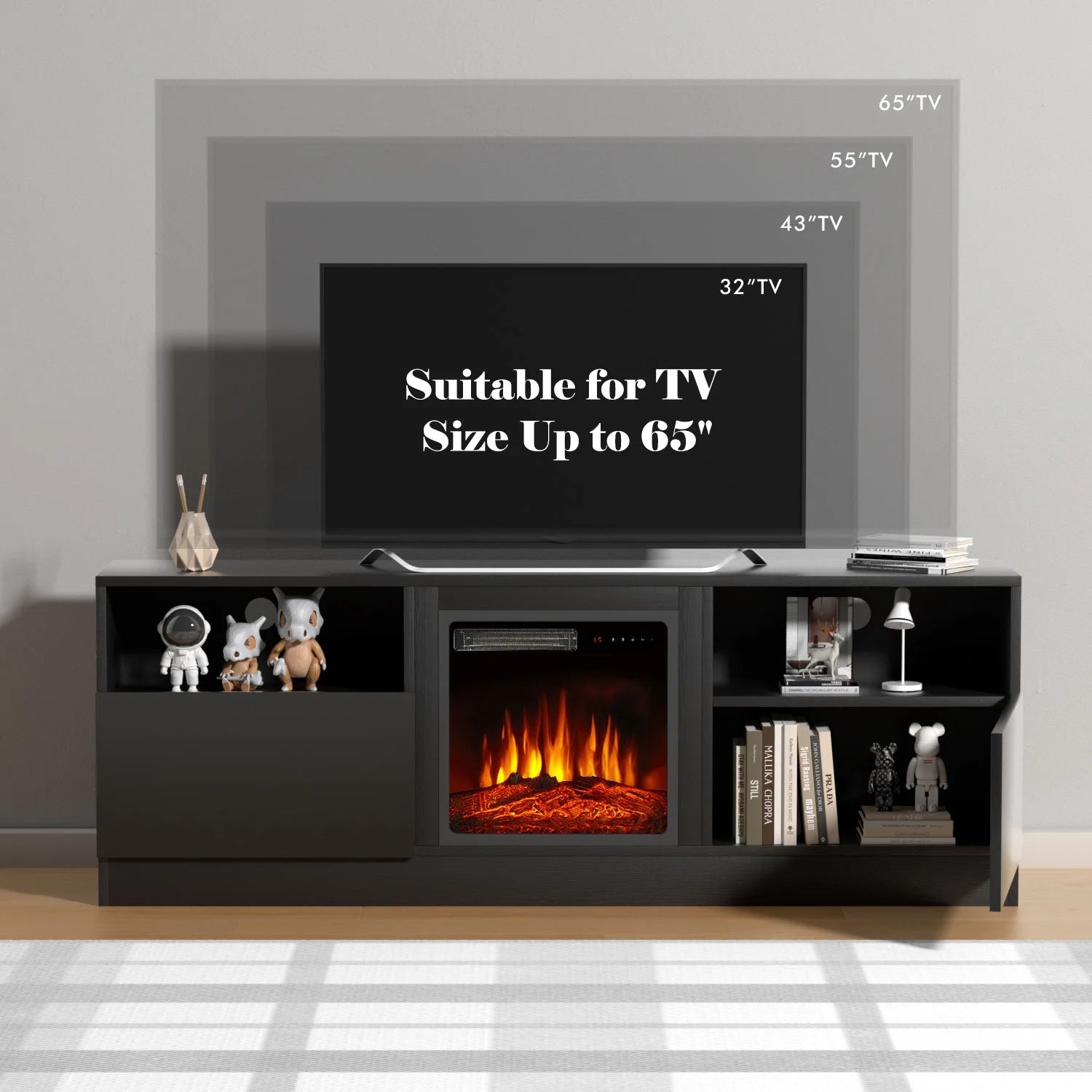 TV Stand with Fireplace for TVs up to 75", TV Stand for Living Room, Blac