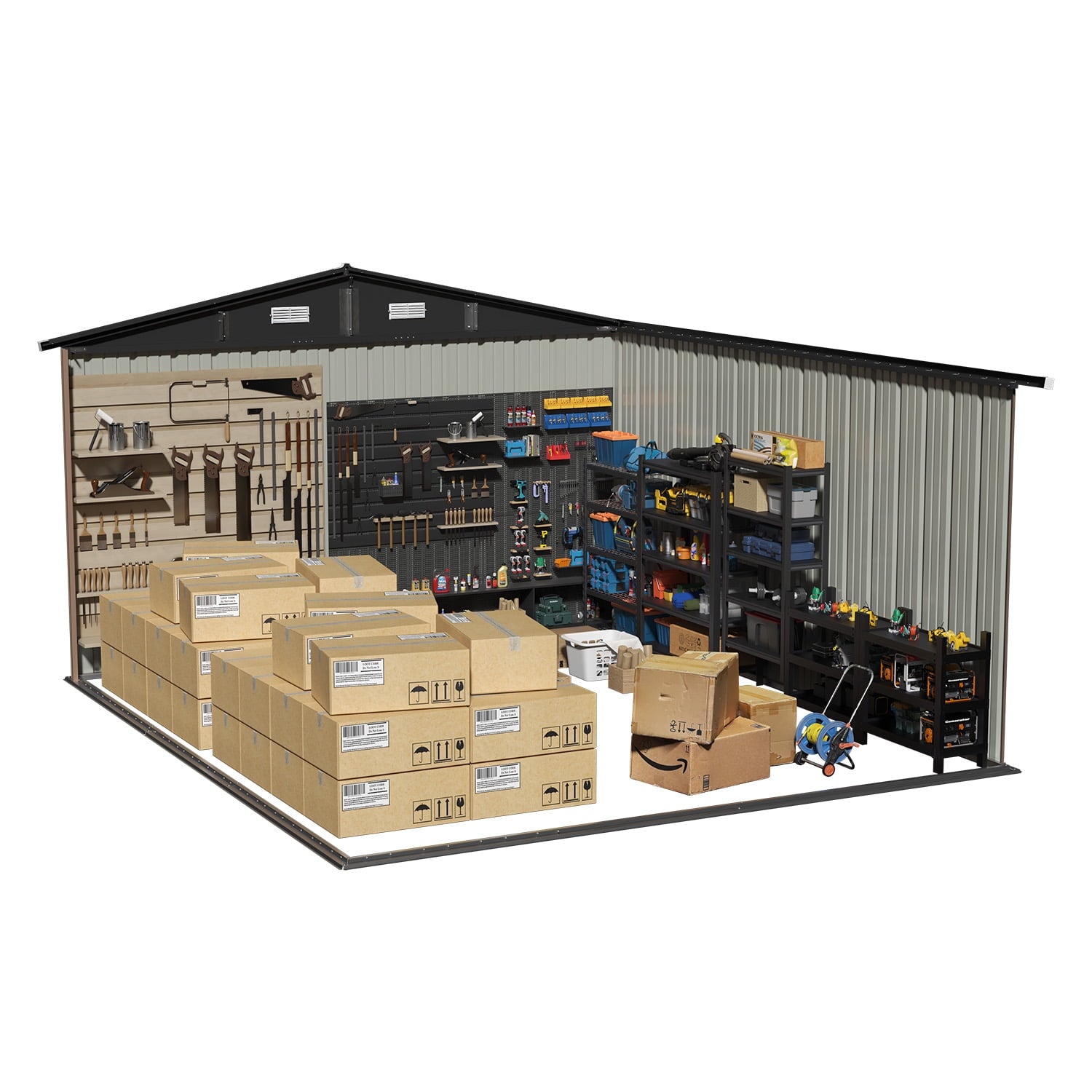 Clouddwell 10x12 ft. Metal Storage Shed, Waterproof Steel Garden Shed with Lock, Brown