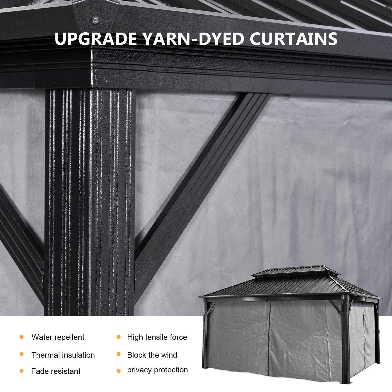 12' x 16' Outdoor Hardtop Gazebo, Galvanized Double Roof Gazebo with Curtain and Netting for Patio, Garden, Lawn, Party